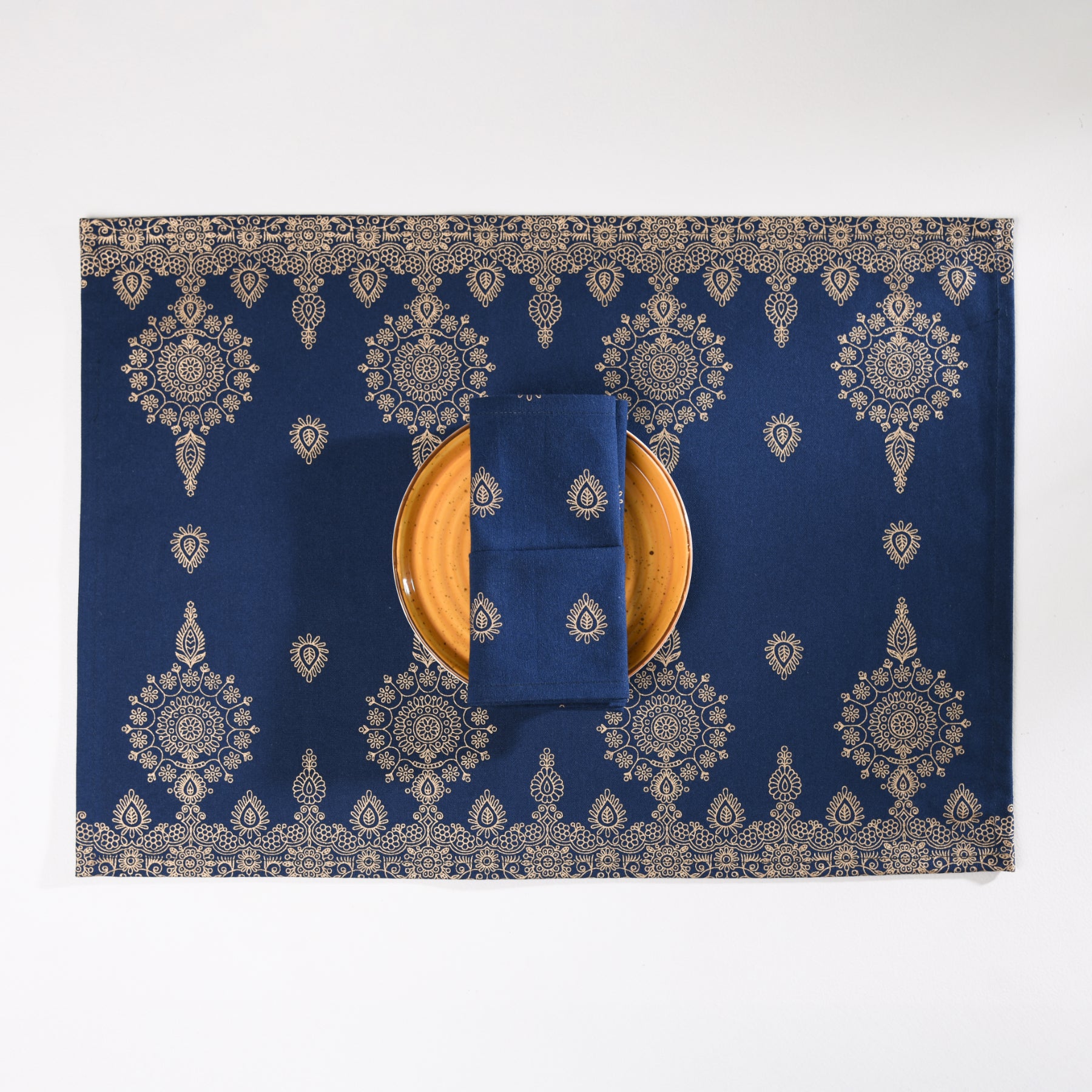 Mandala Navy-Blue/Gold Table Mat Set of 6 Ratan Texprocess Pvt. Ltd