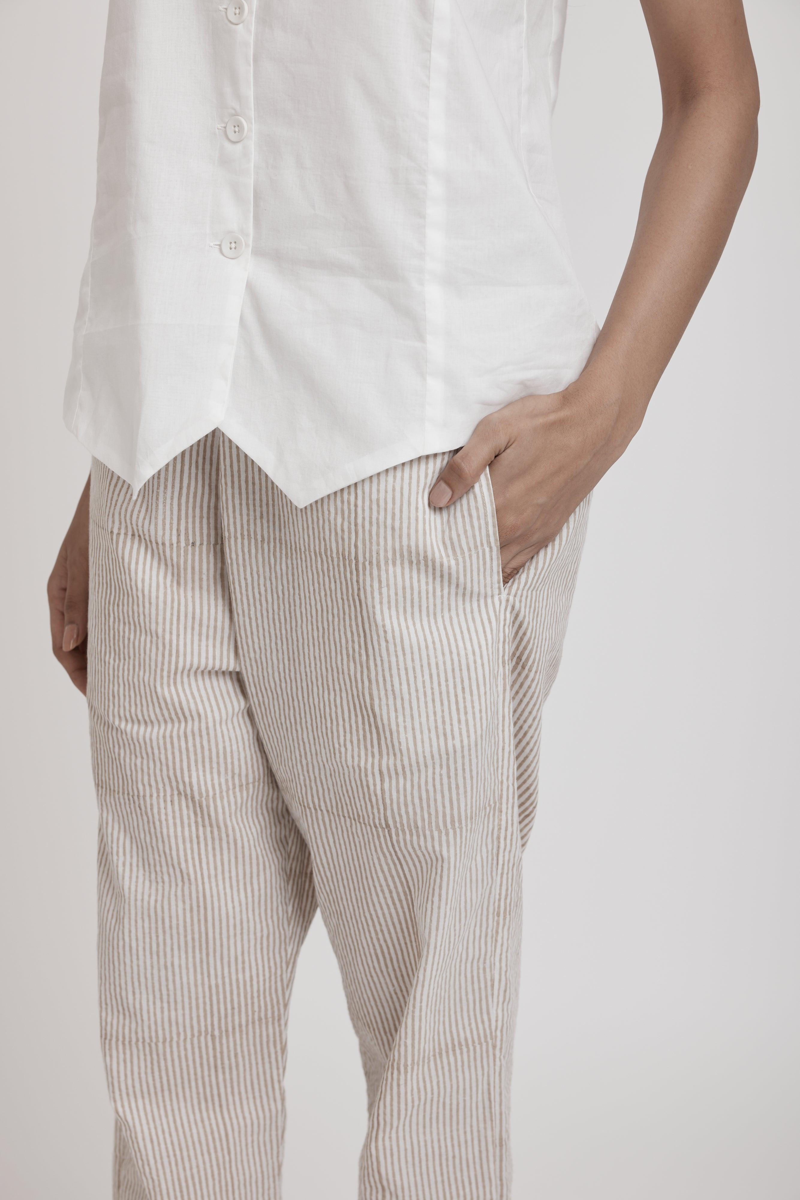 Tapered Pant White/Beige Cotton Pant Ratan Jaipur