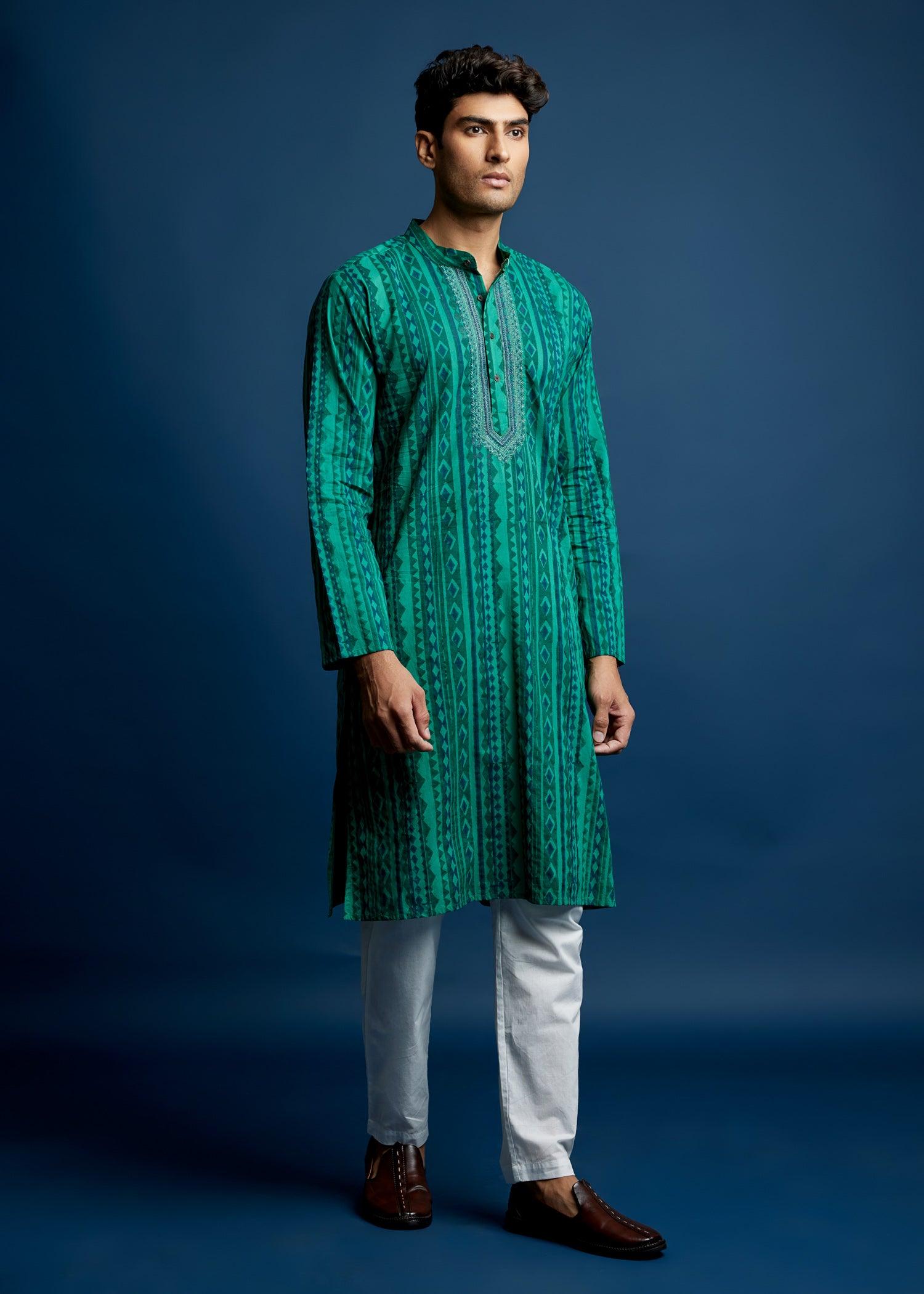 Men's Cotton Kurta Pine Green