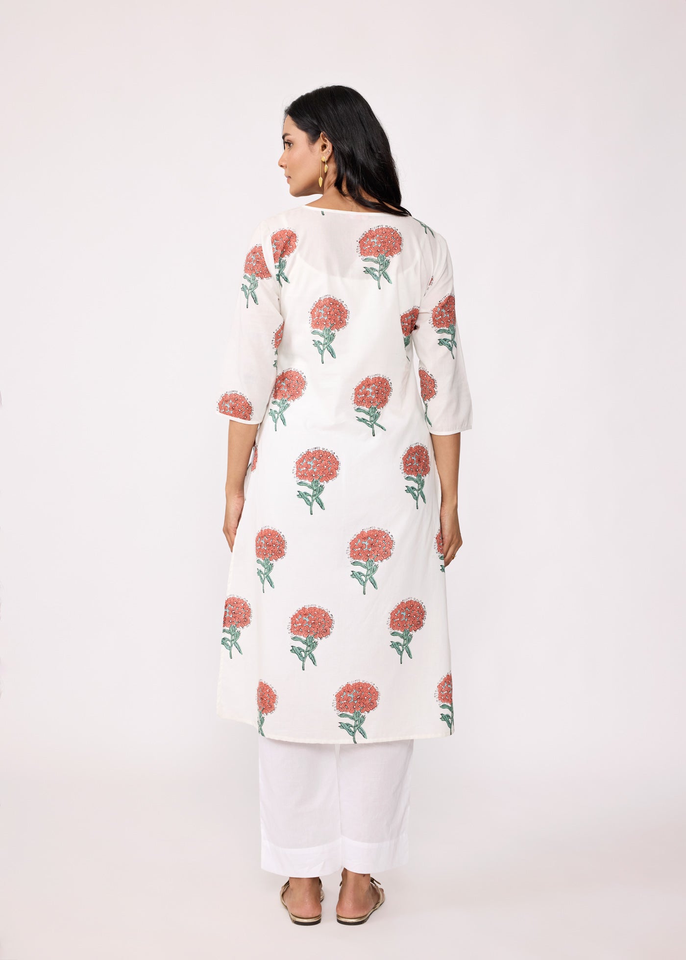 Deep Neck Raagini Kurta - White/Rust