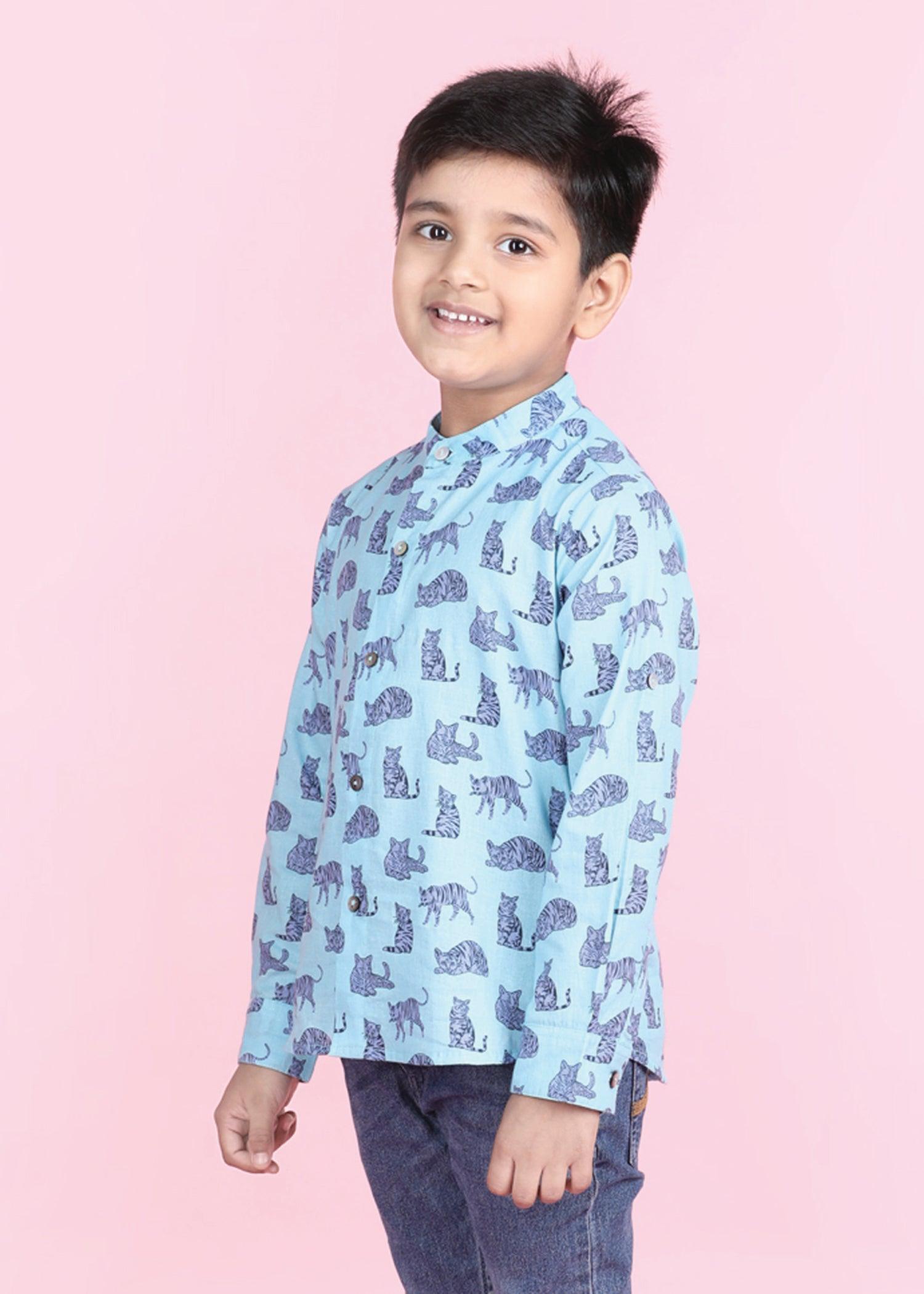 Cat Aqua Cotton Full Sleeves Shirt  Boy (6 Months -12 Years) Ratan Texprocess Pvt. Ltd