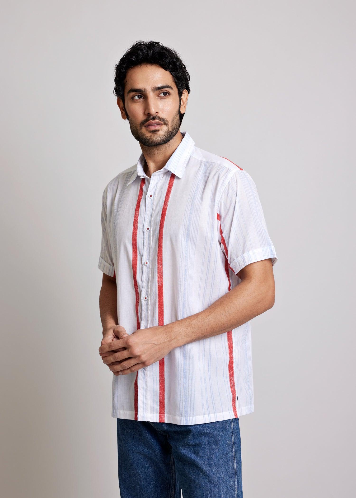 Blue & Red Regular Cotton Half Sleeve Shirt Ratan Texprocess Pvt. Ltd