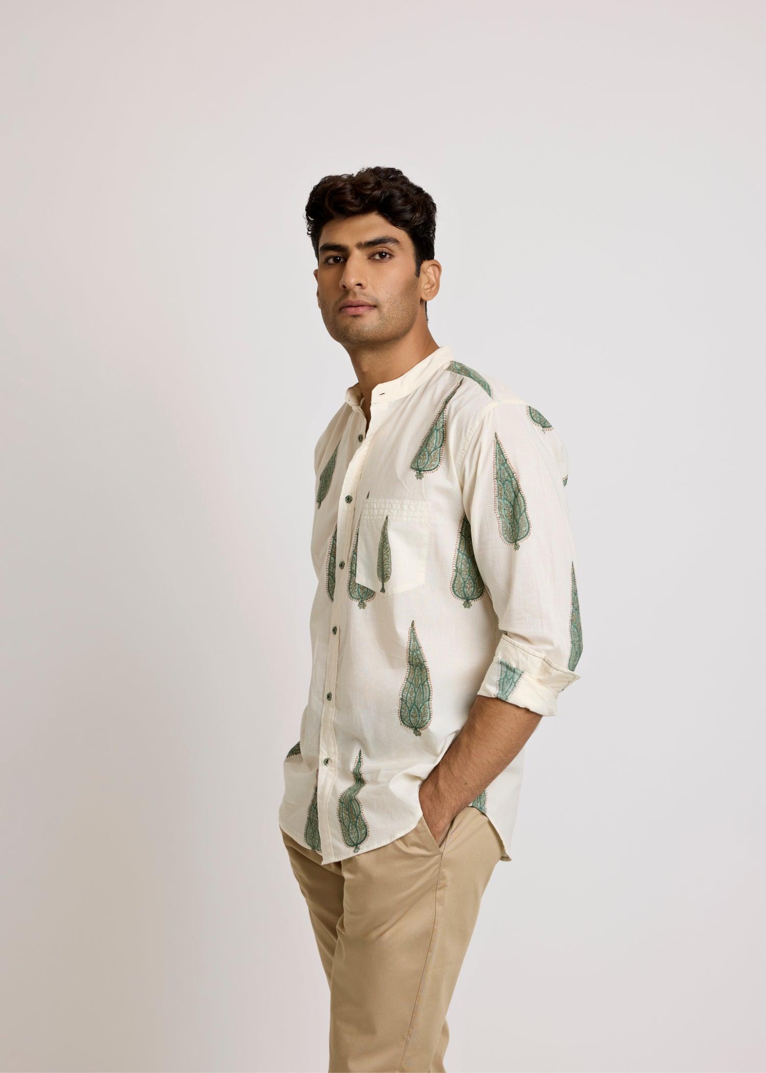 Crème & Dark Ivy Cotton Full Sleeve Shirt Ratan Texprocess Pvt. Ltd