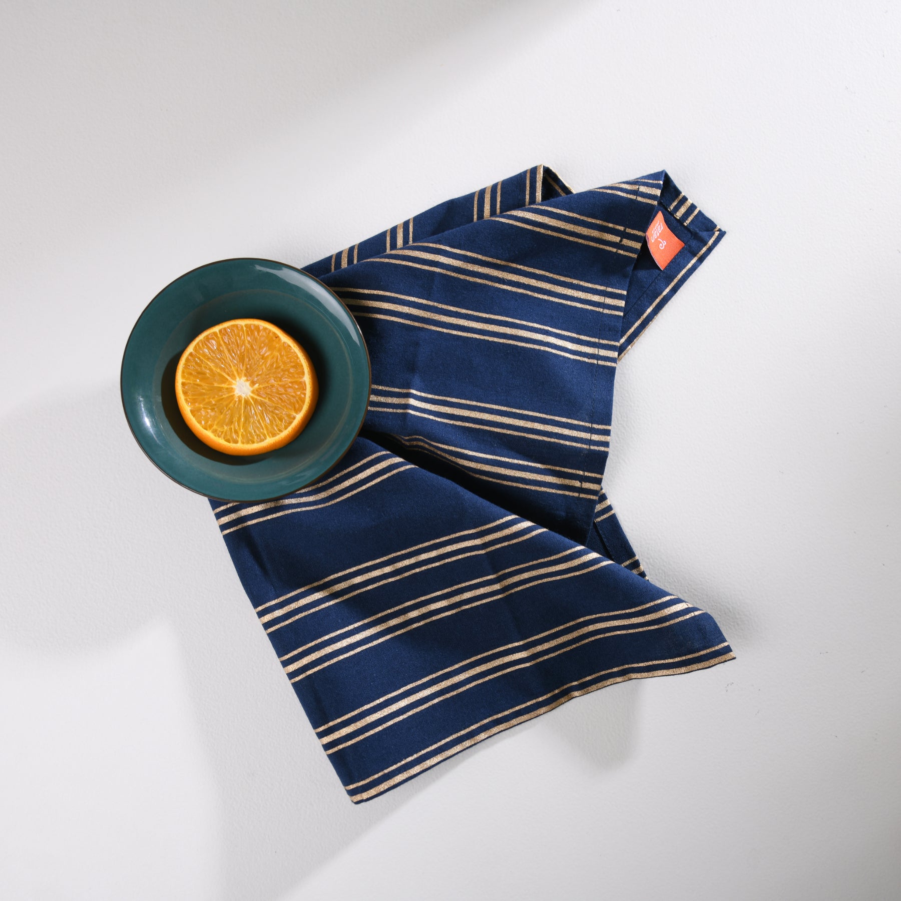 Linear Stripe Blue-Gold Napkin Set - 6 pieces Ratan Texprocess Pvt. Ltd