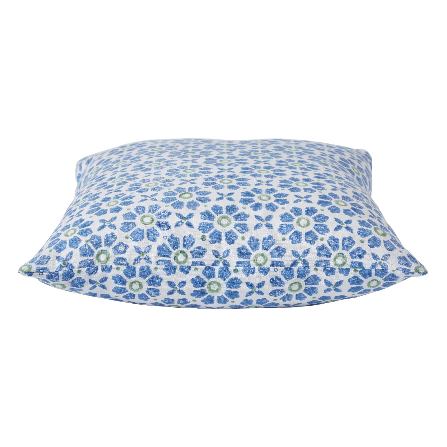 Floral Harmony Blue & Green Hand Block Print Cotton Cushion Cover Ratan Texprocess Pvt. Ltd