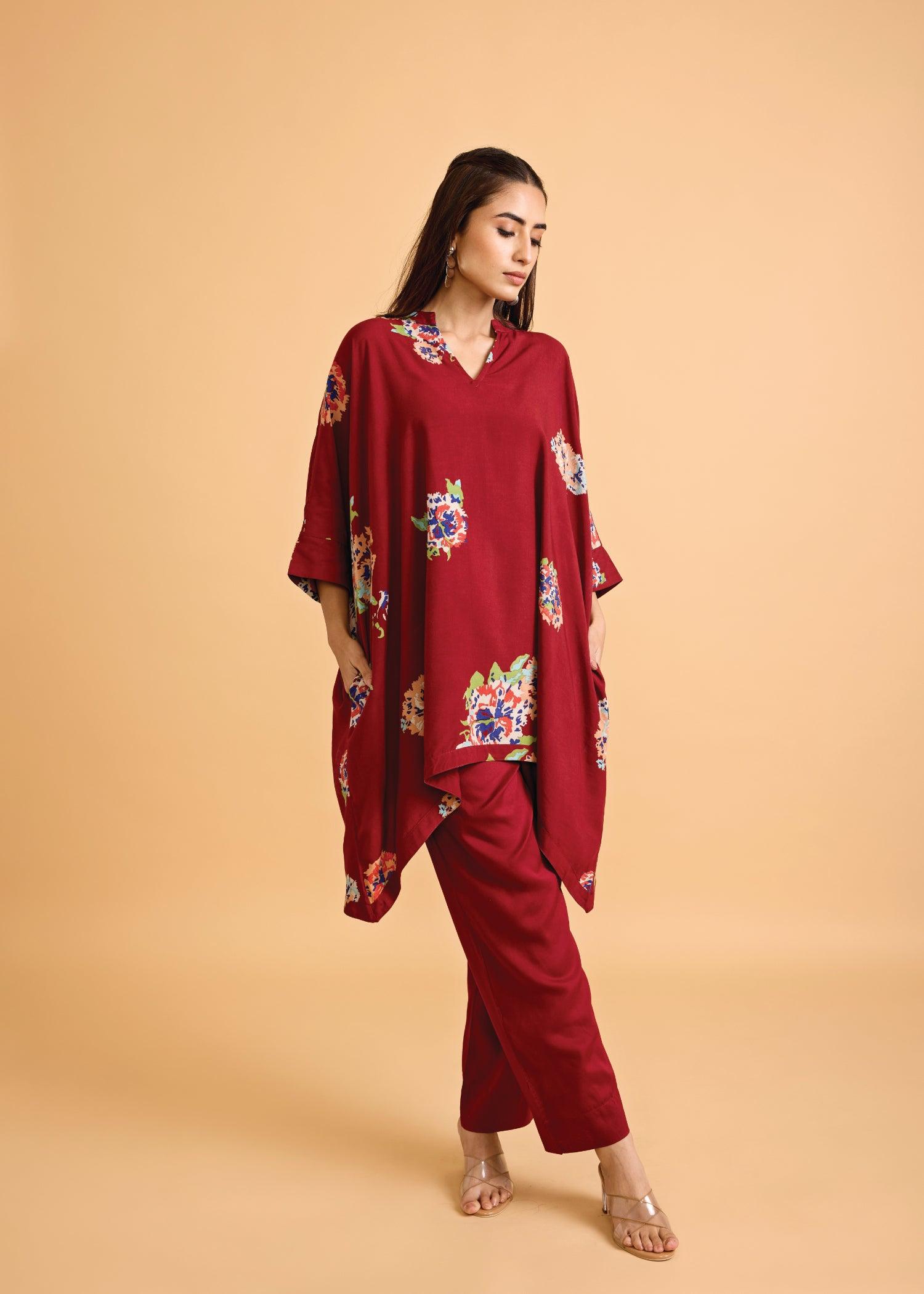 Maroon Loose Viscose Saba Kaftan Ratan Texprocess Pvt. Ltd