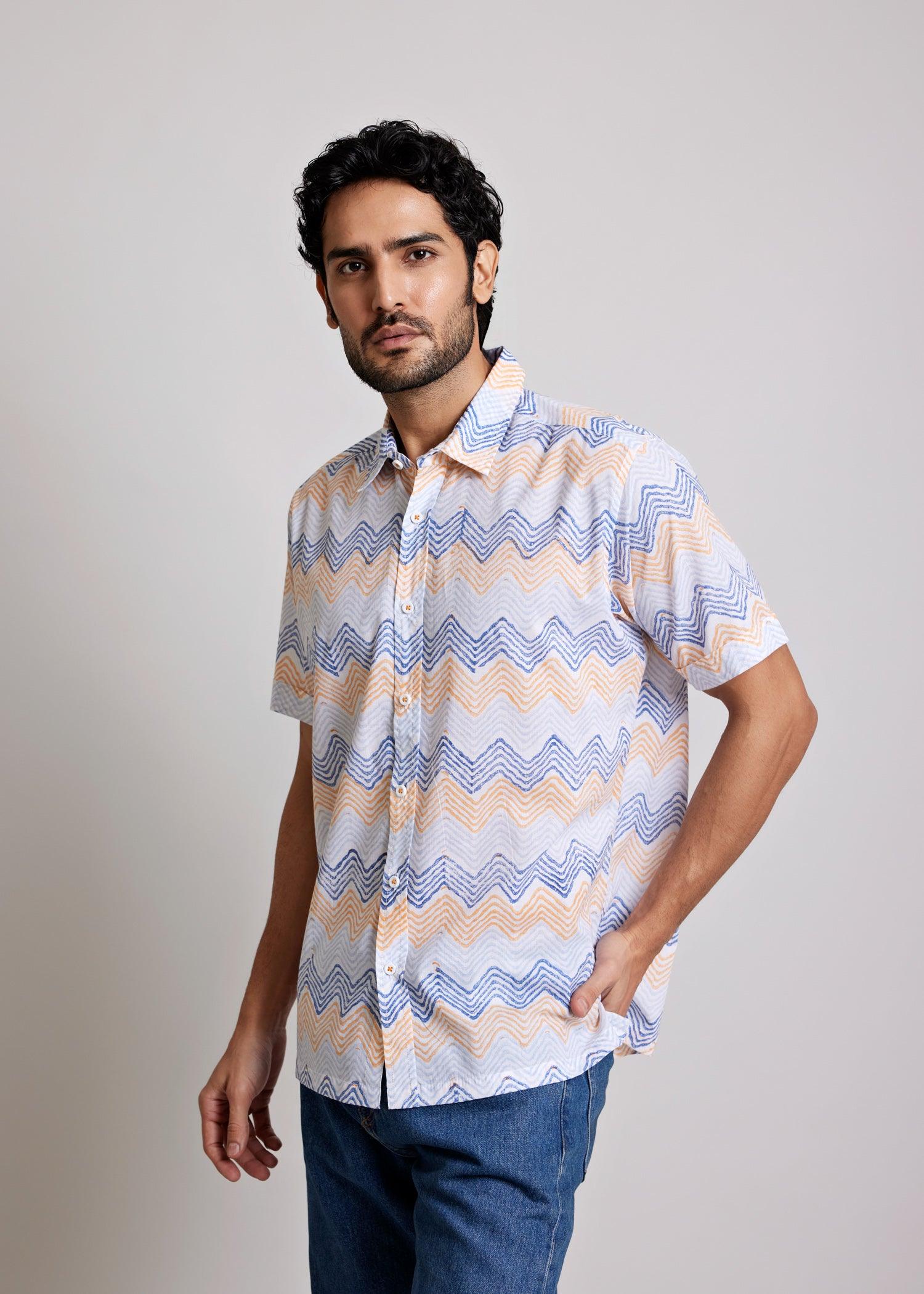 Blue & Orange Regular Cotton Half Sleeve Shirt Ratan Texprocess Pvt. Ltd