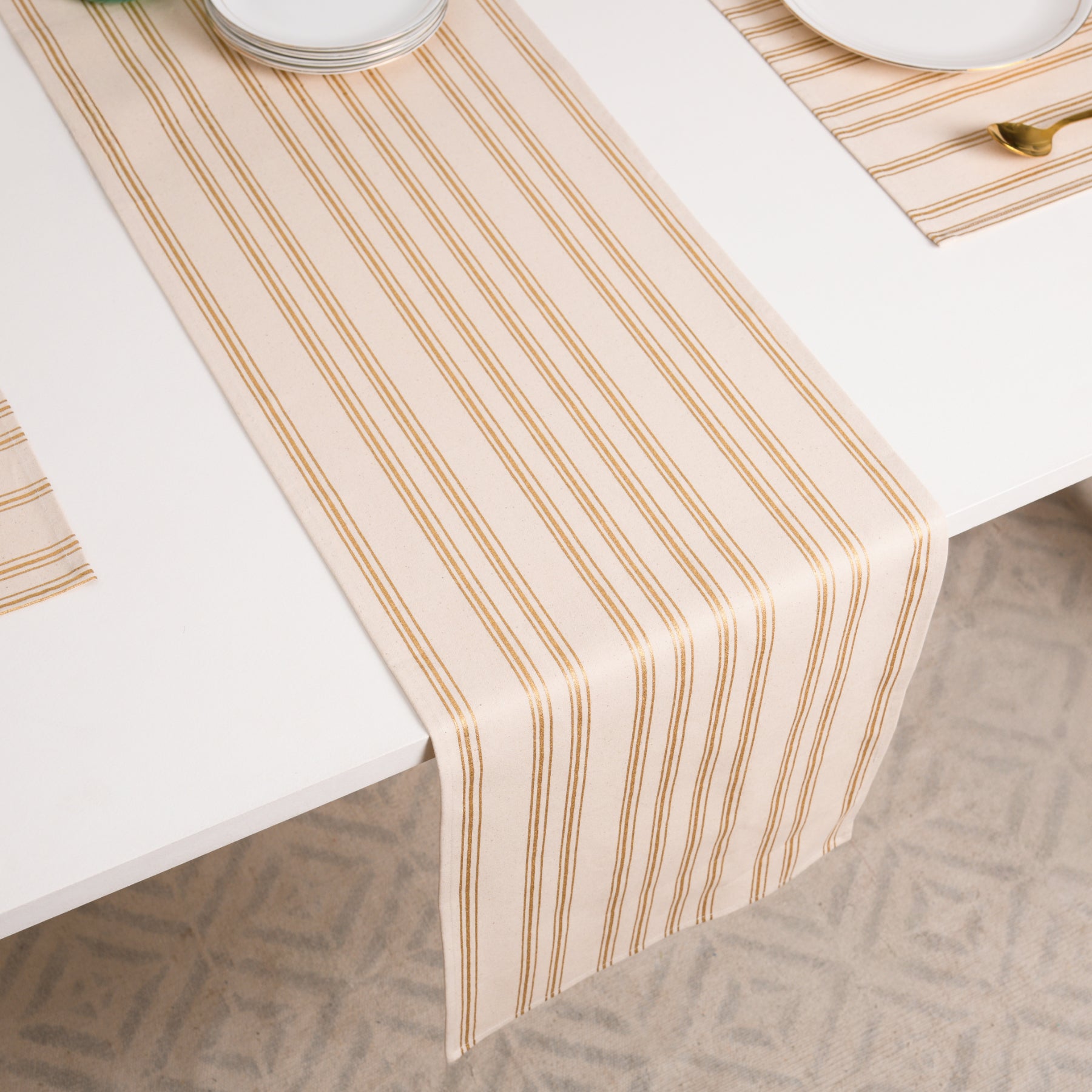 Linear Stripe Creme-Gold Runner Ratan Texprocess Pvt. Ltd