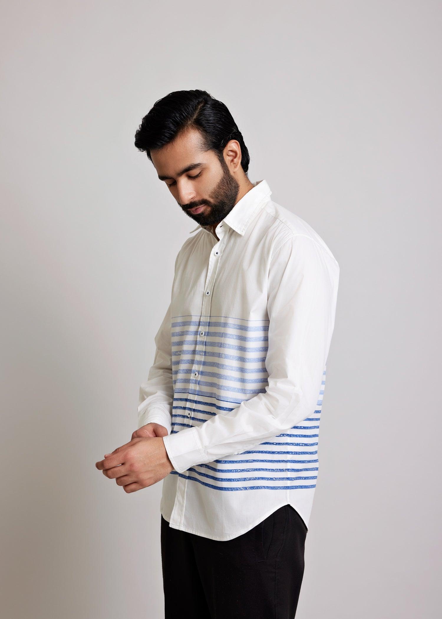 White & Blue Regular Cotton Full Sleeve Shirt Ratan Texprocess Pvt. Ltd