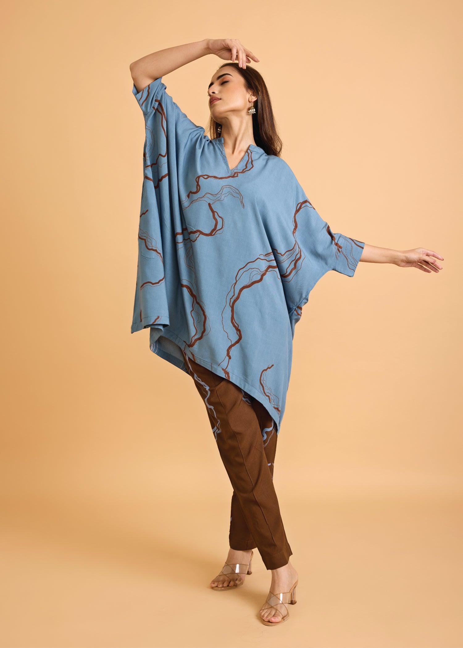 Water Blue Loose Viscose Saba Kaftan Ratan Texprocess Pvt. Ltd