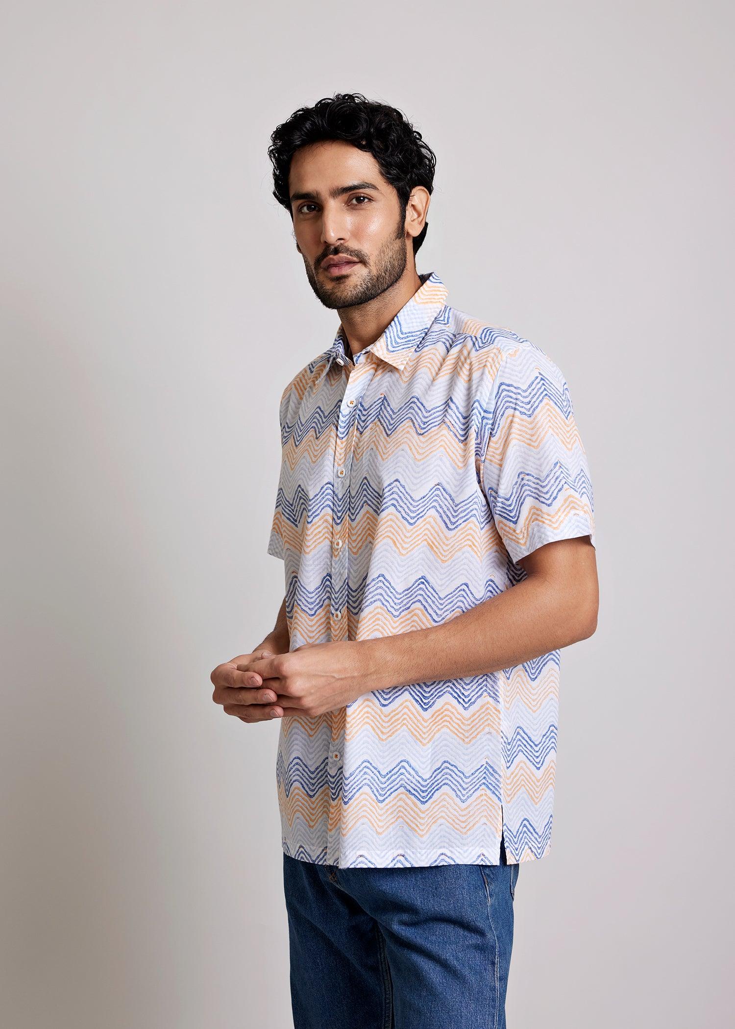 Blue & Orange Regular Cotton Half Sleeve Shirt Ratan Texprocess Pvt. Ltd