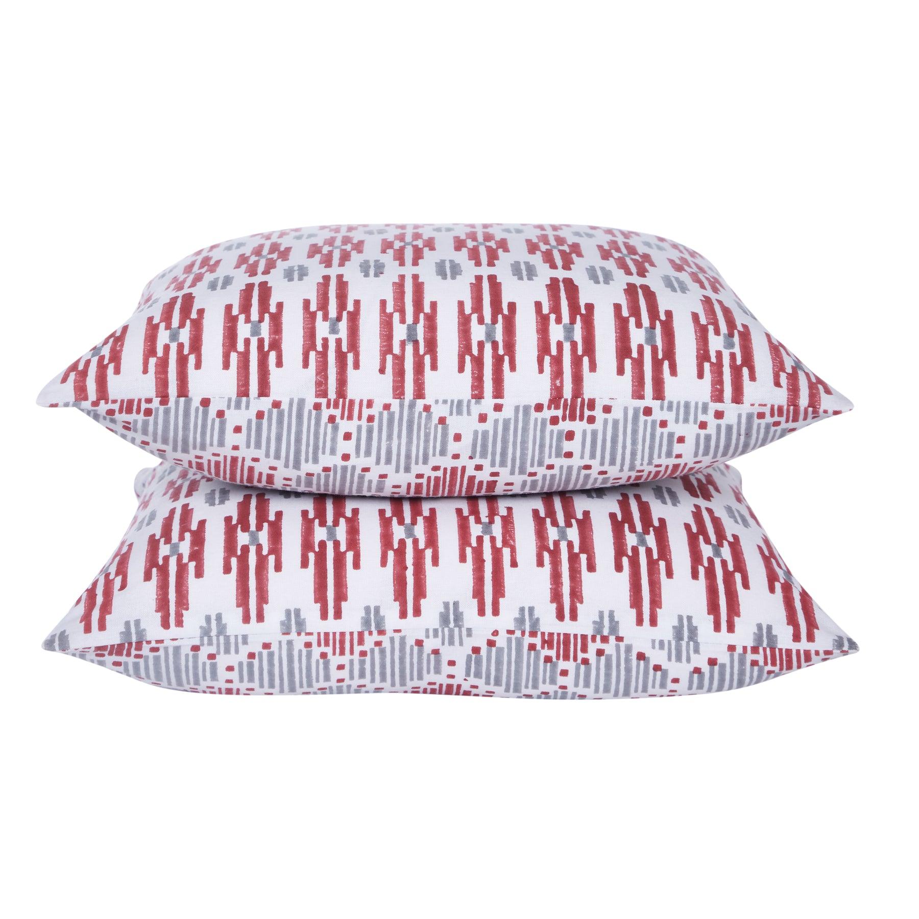 Geometric Quint Red & Grey Hand Block Print Cotton Cushion Cover Ratan Texprocess Pvt. Ltd