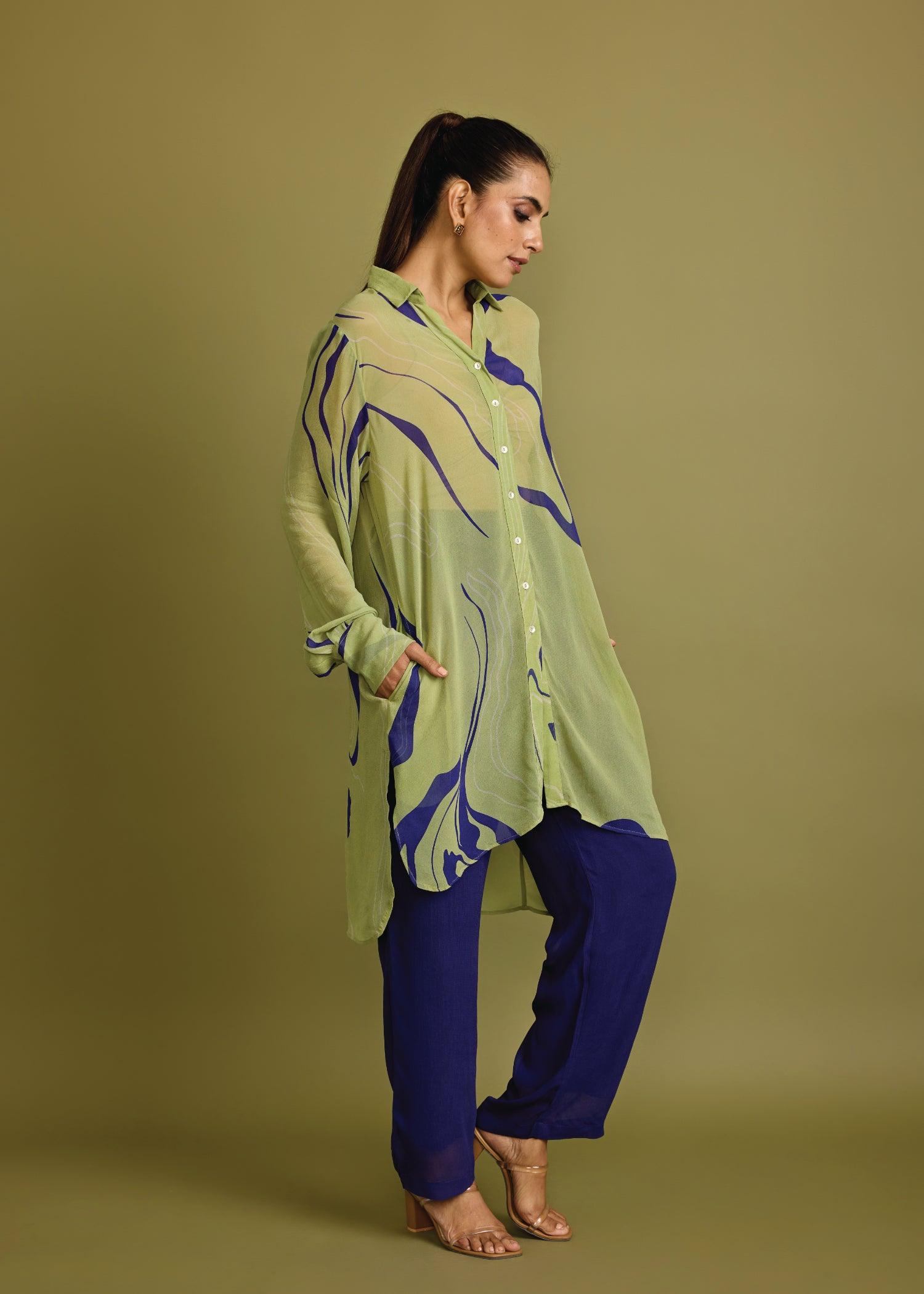 Mint Green & Blue Viscose Honeycomb Tunic Set Ratan Texprocess Pvt. Ltd