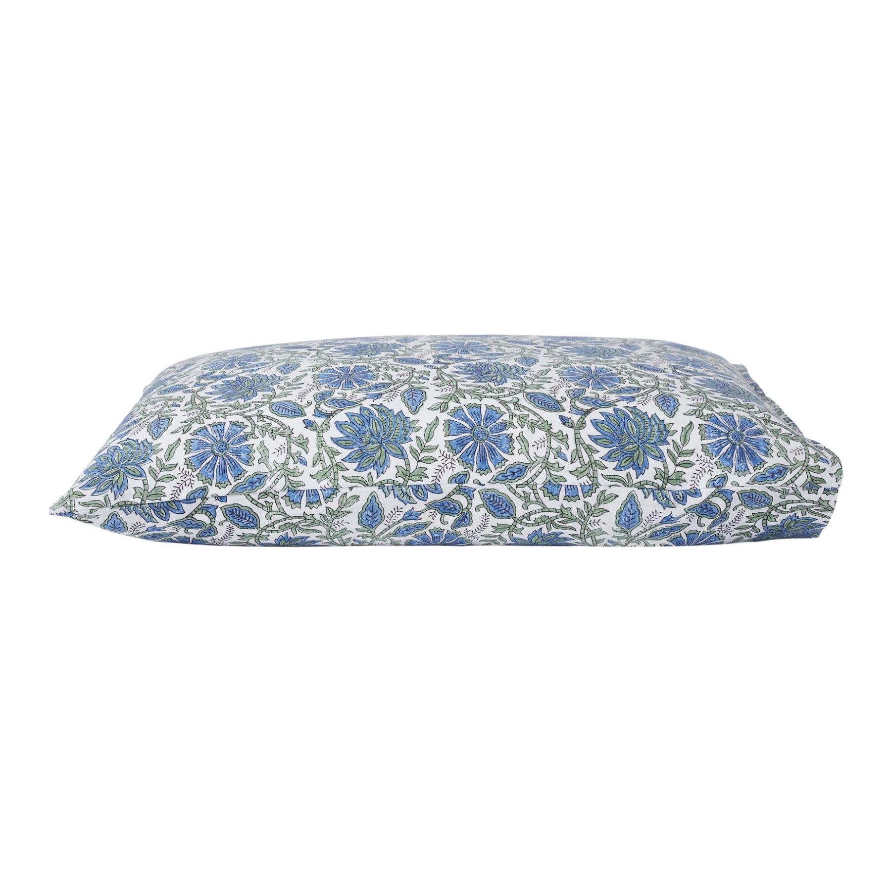 Floral Harmony Blue & Green Hand Block Print Cotton Pillow Cover Ratan Texprocess Pvt. Ltd