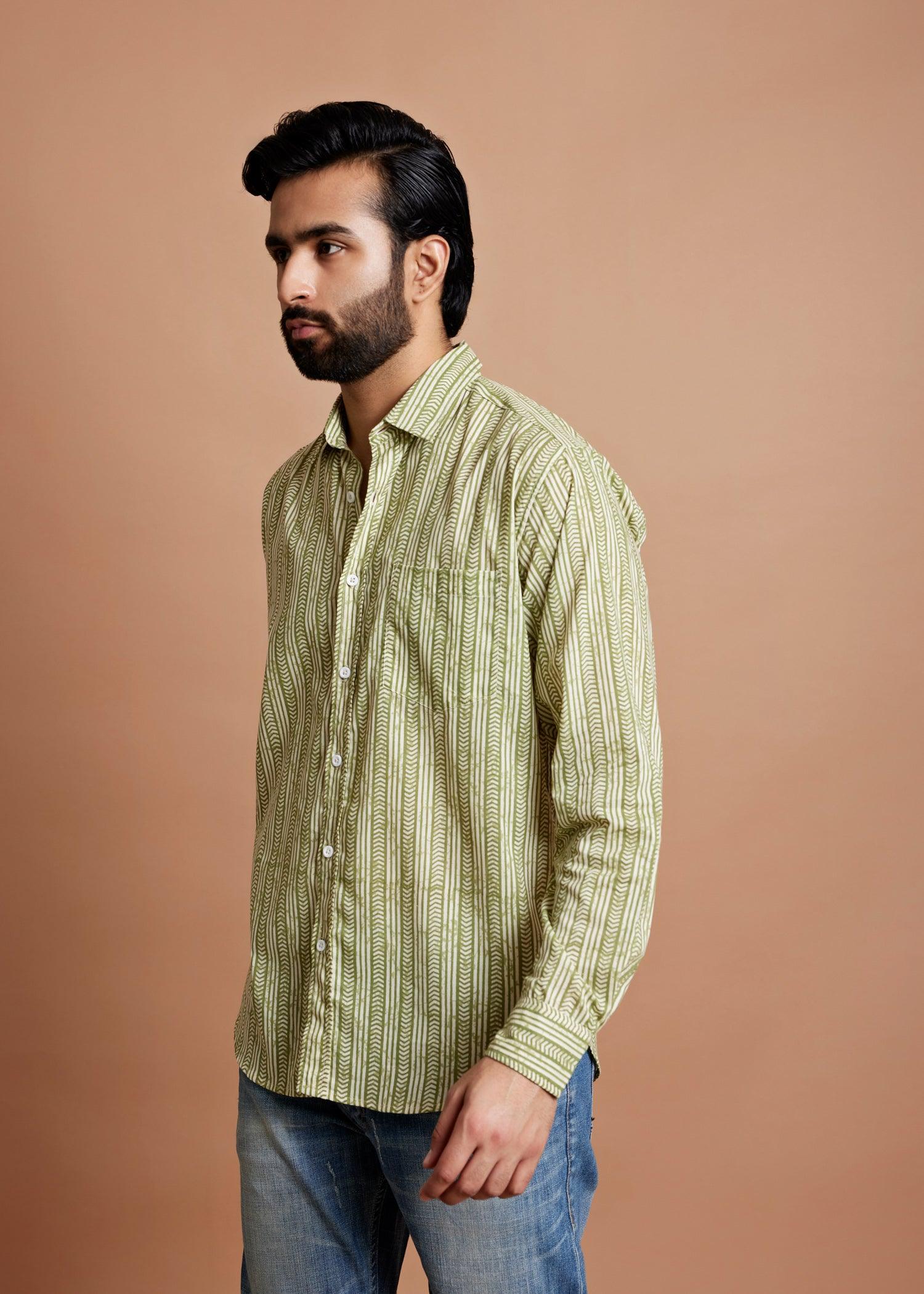 Meadow Green Regular Cotton Full Sleeve Shirt Ratan Texprocess Pvt. Ltd