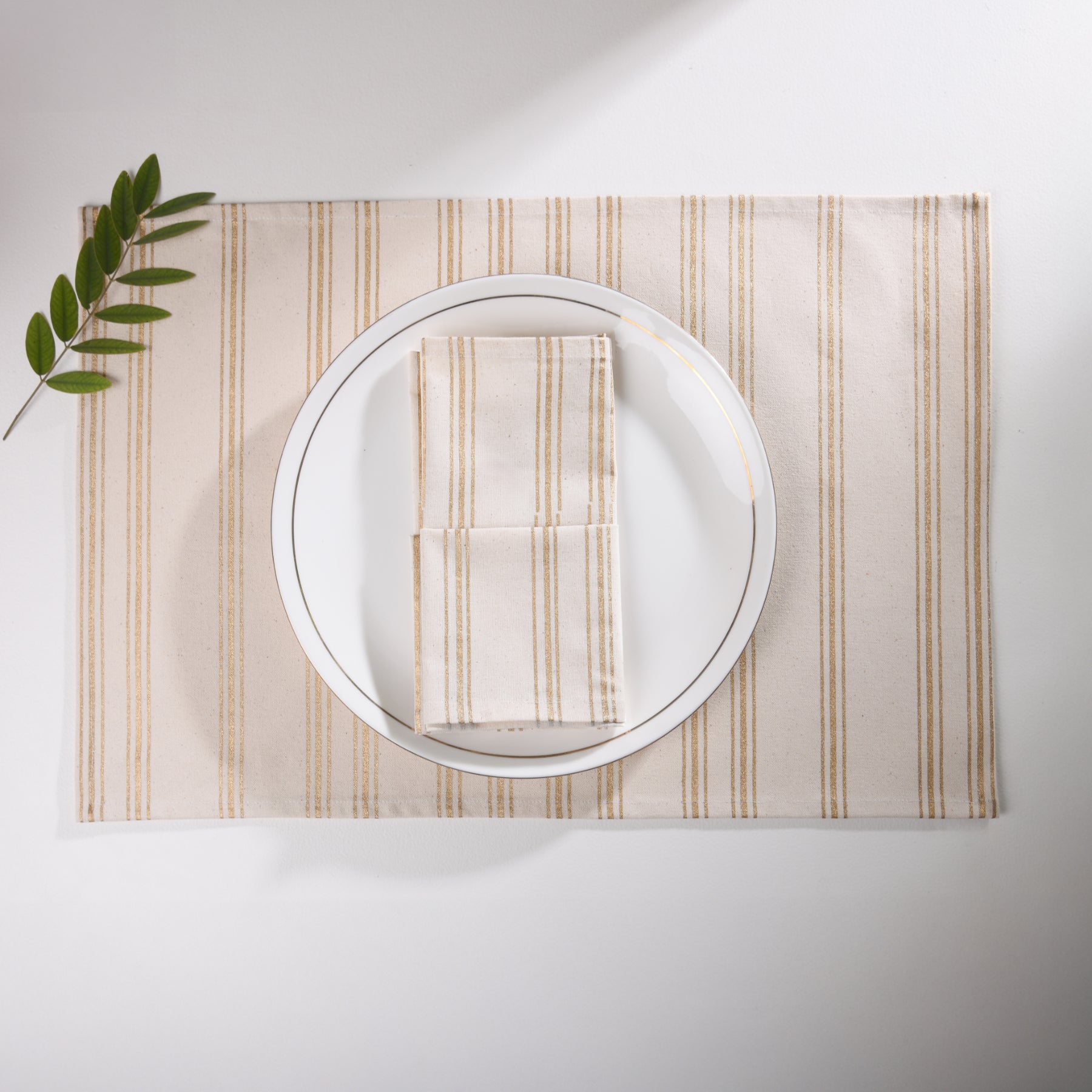 Linear Stripe Creme-Gold Napkin Set - 6 pieces Ratan Texprocess Pvt. Ltd