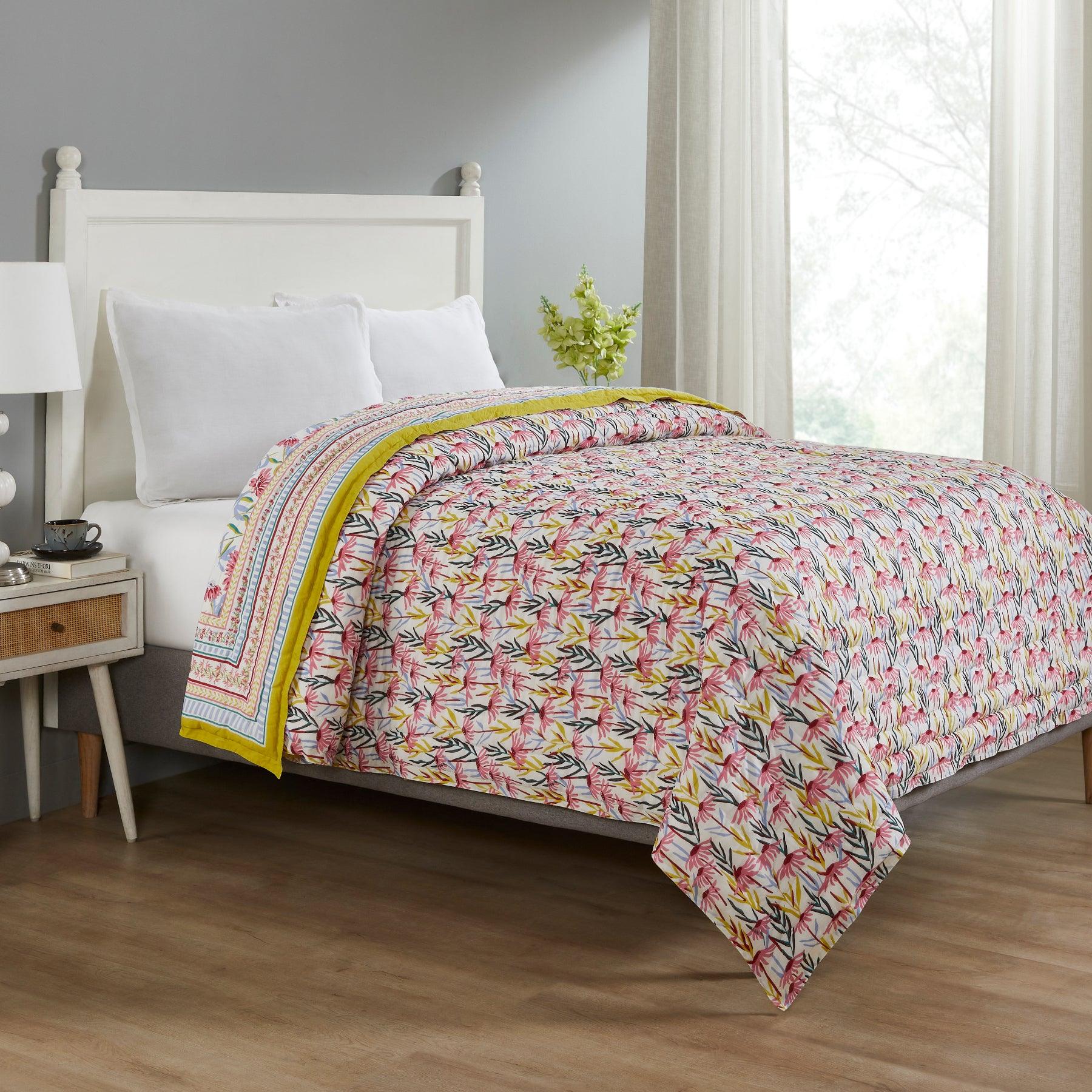 Oxeye Daisy Multi Hand Block Print Lightweight Cotton Quilt Ratan Texprocess Pvt. Ltd