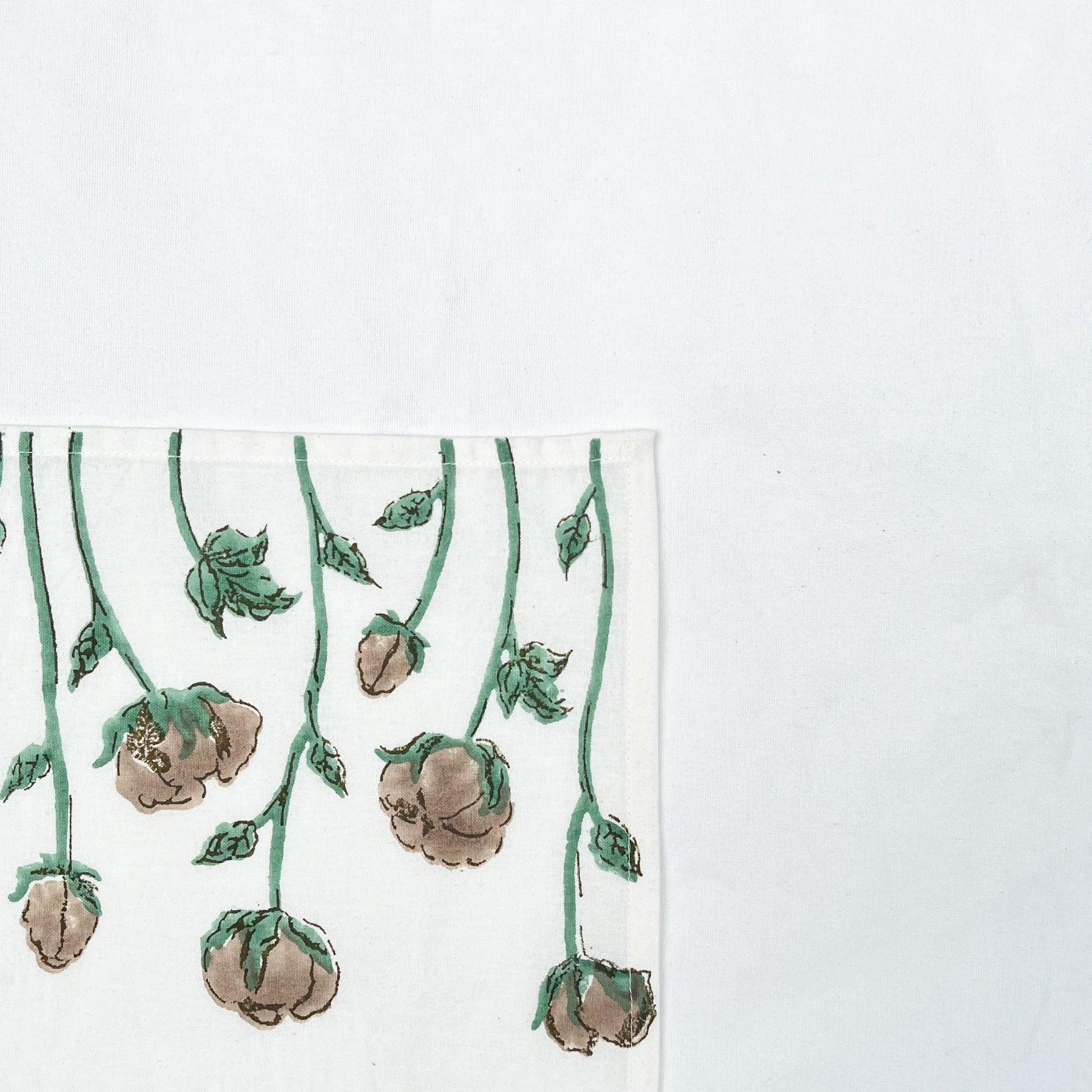 Beige-Green Flower Napkin- Set of 6