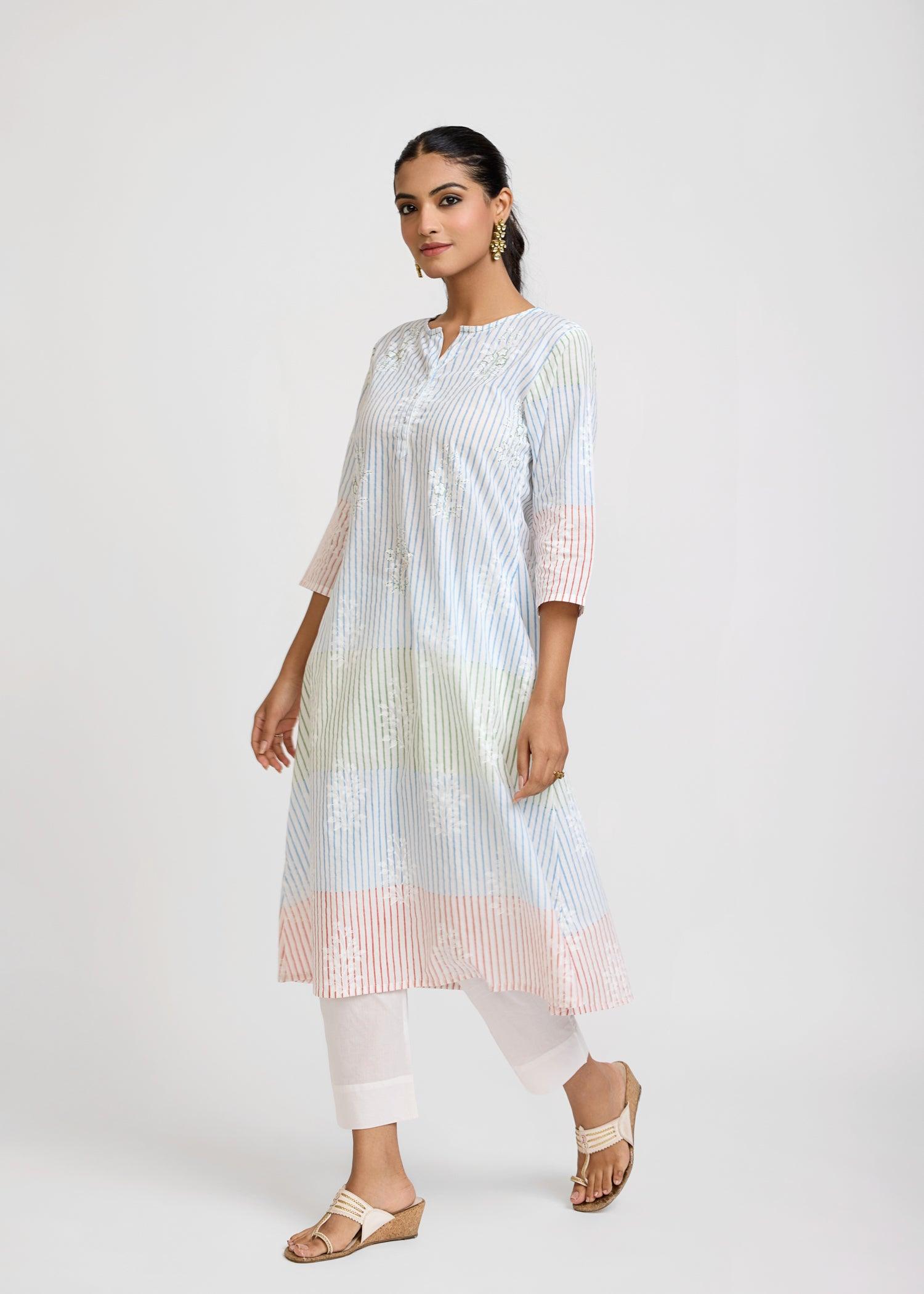 Maira Multicolour Cotton Long Kurta Ratan Texprocess Pvt. Ltd