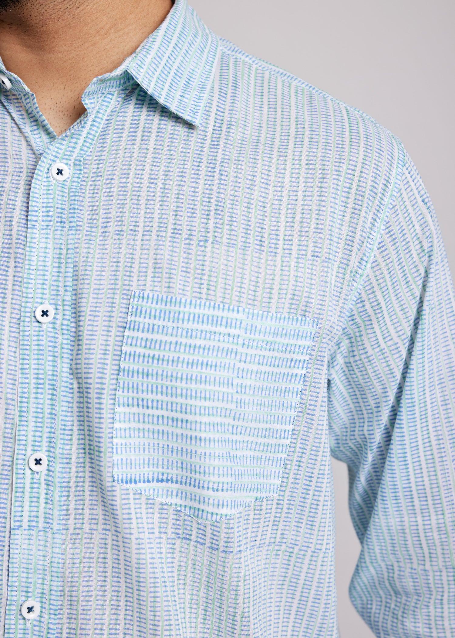 Green & Blue Regular Cotton Full Sleeve Shirt Ratan Texprocess Pvt. Ltd