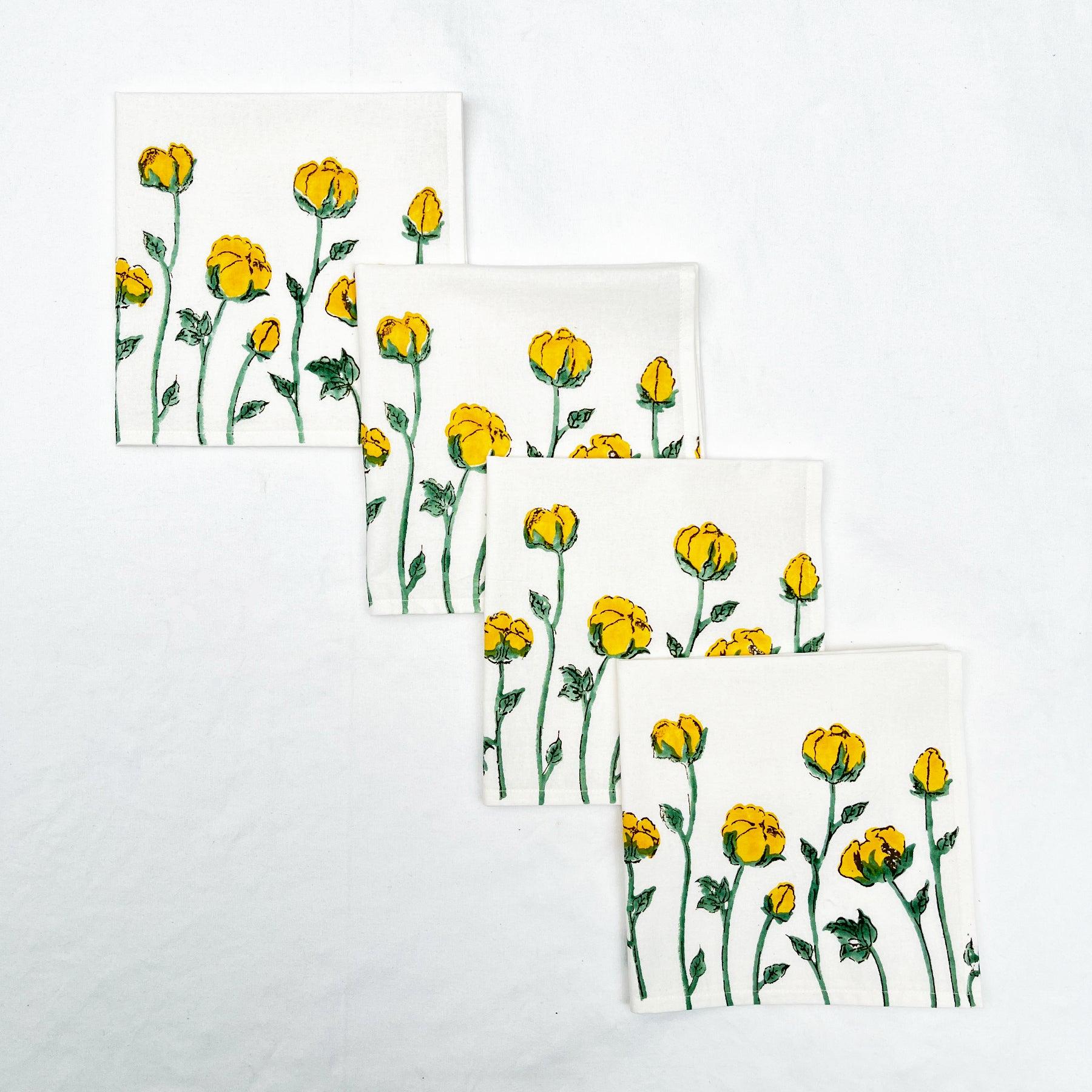 Yellow-Green Flower Napkin- Set of 6