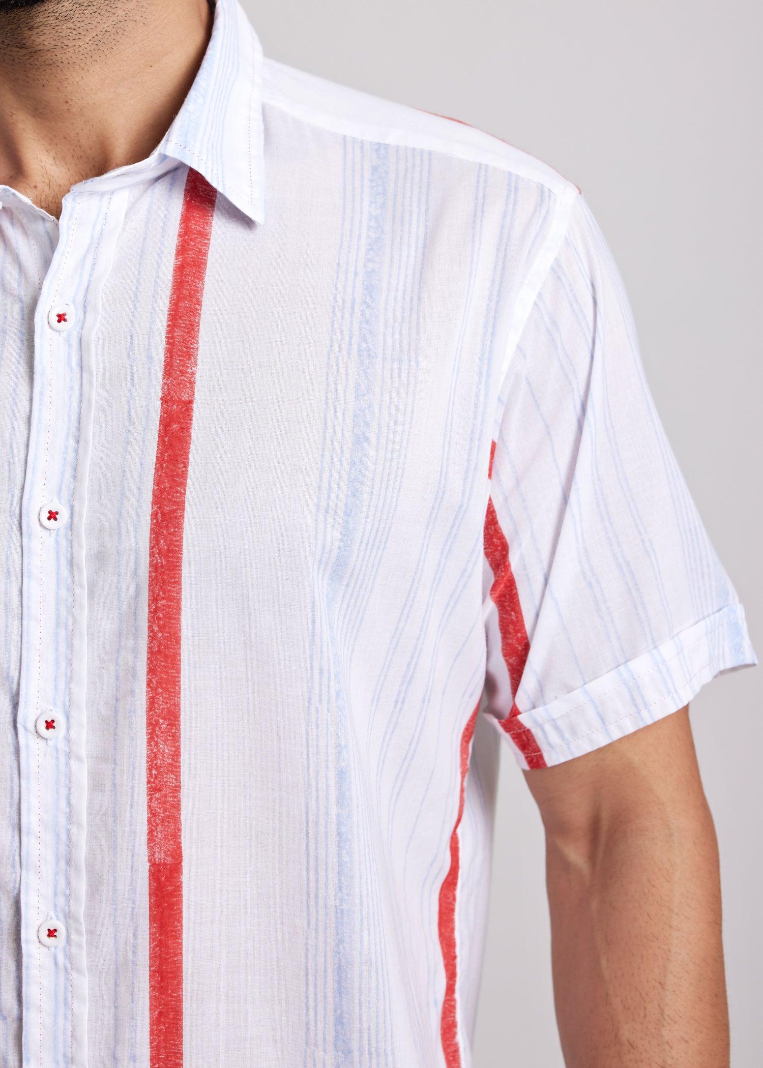 Blue & Red Regular Cotton Half Sleeve Shirt Ratan Texprocess Pvt. Ltd