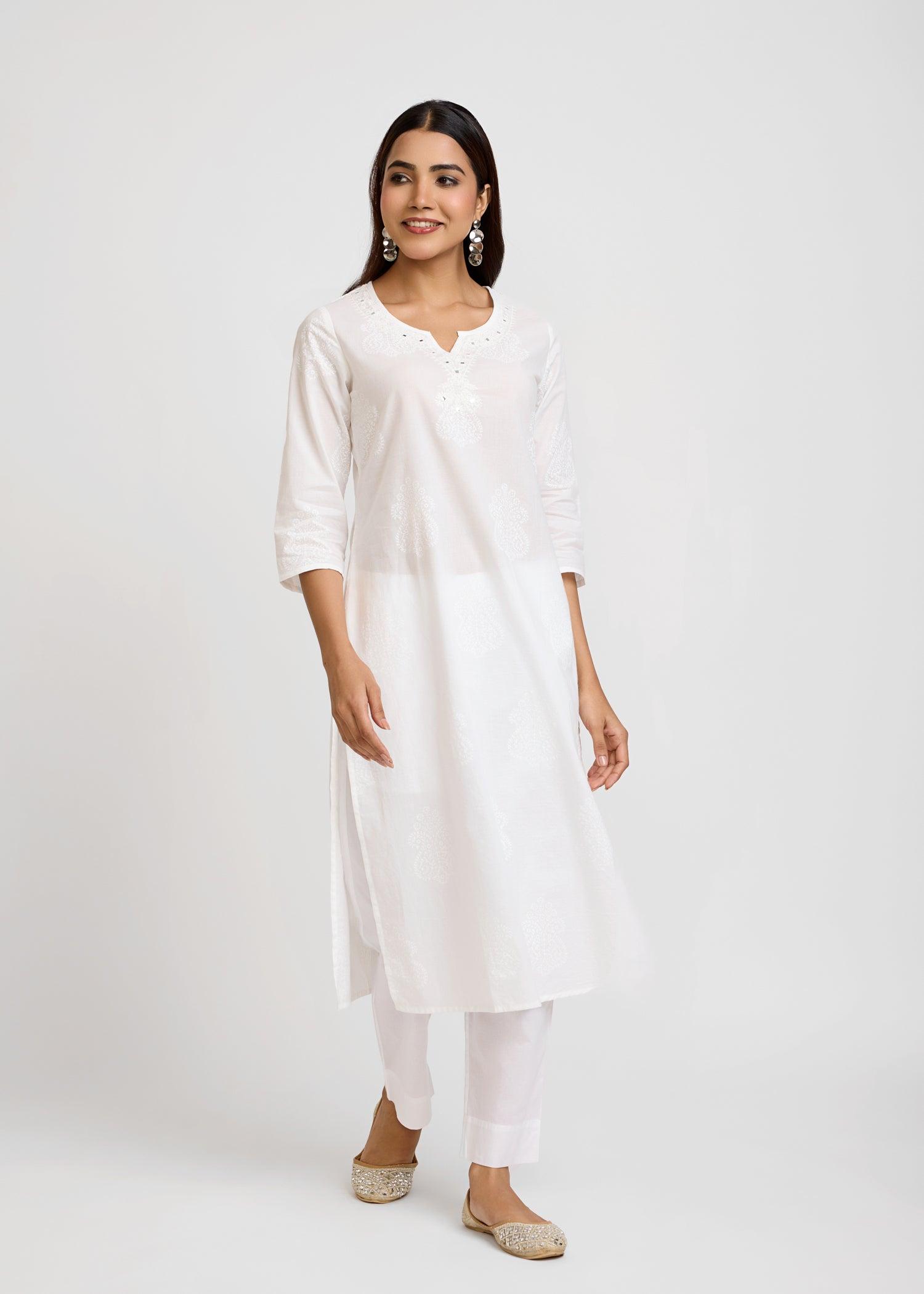 White Cotton Long Kurta Ratan Texprocess Pvt. Ltd