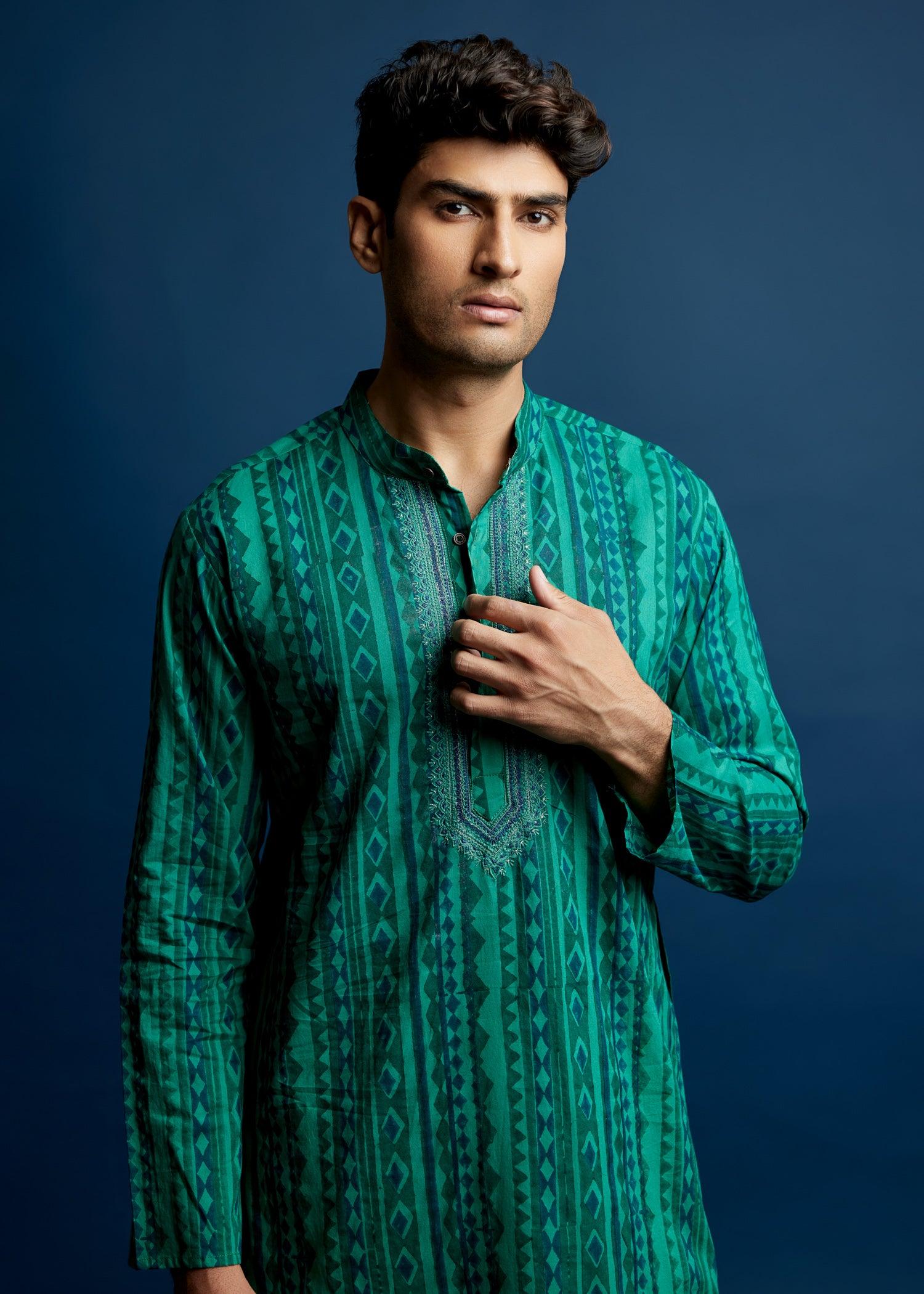 Men's Cotton Kurta Pine Green