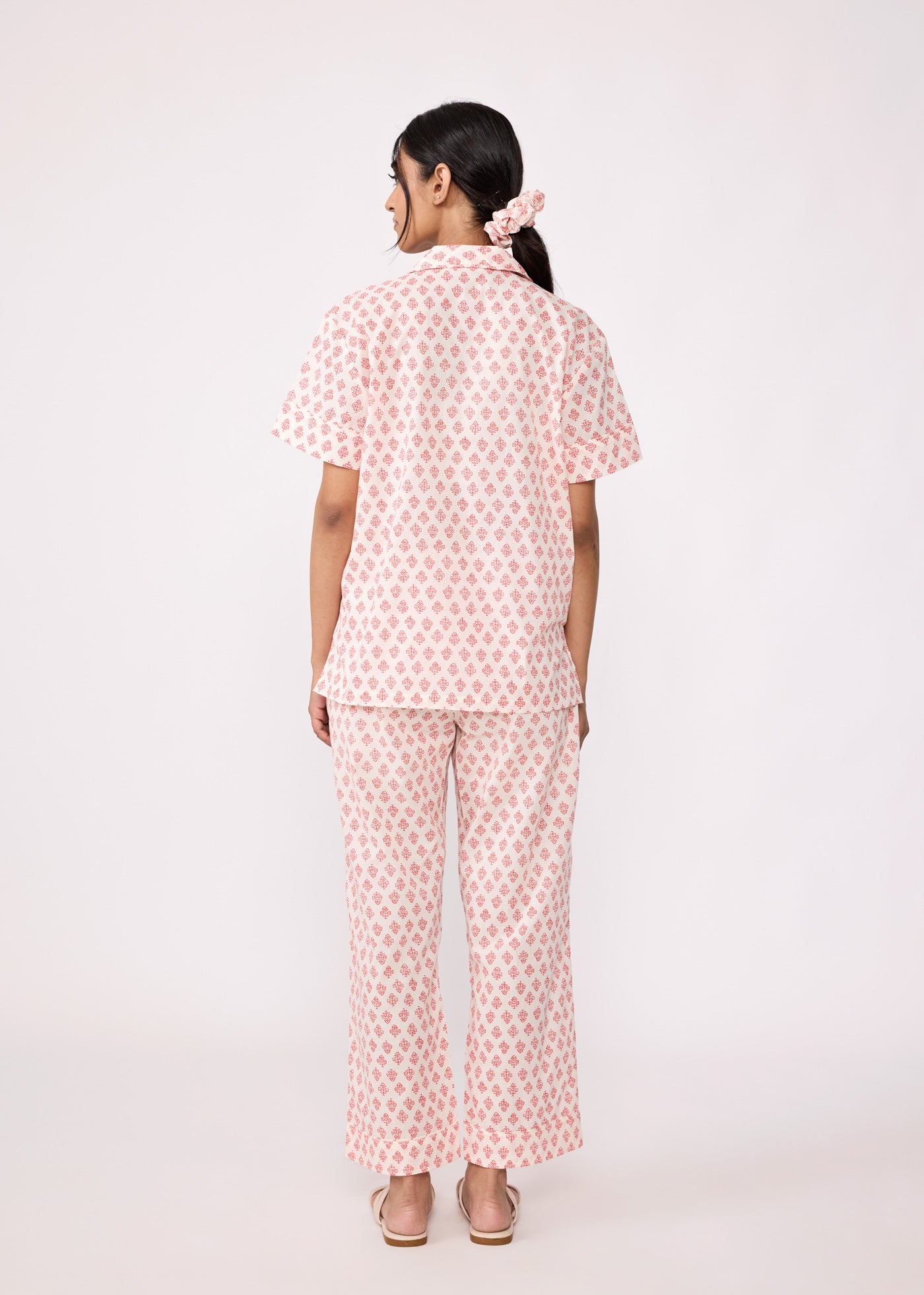 Women Sleepwear Night Suit Set-Crème/Pink