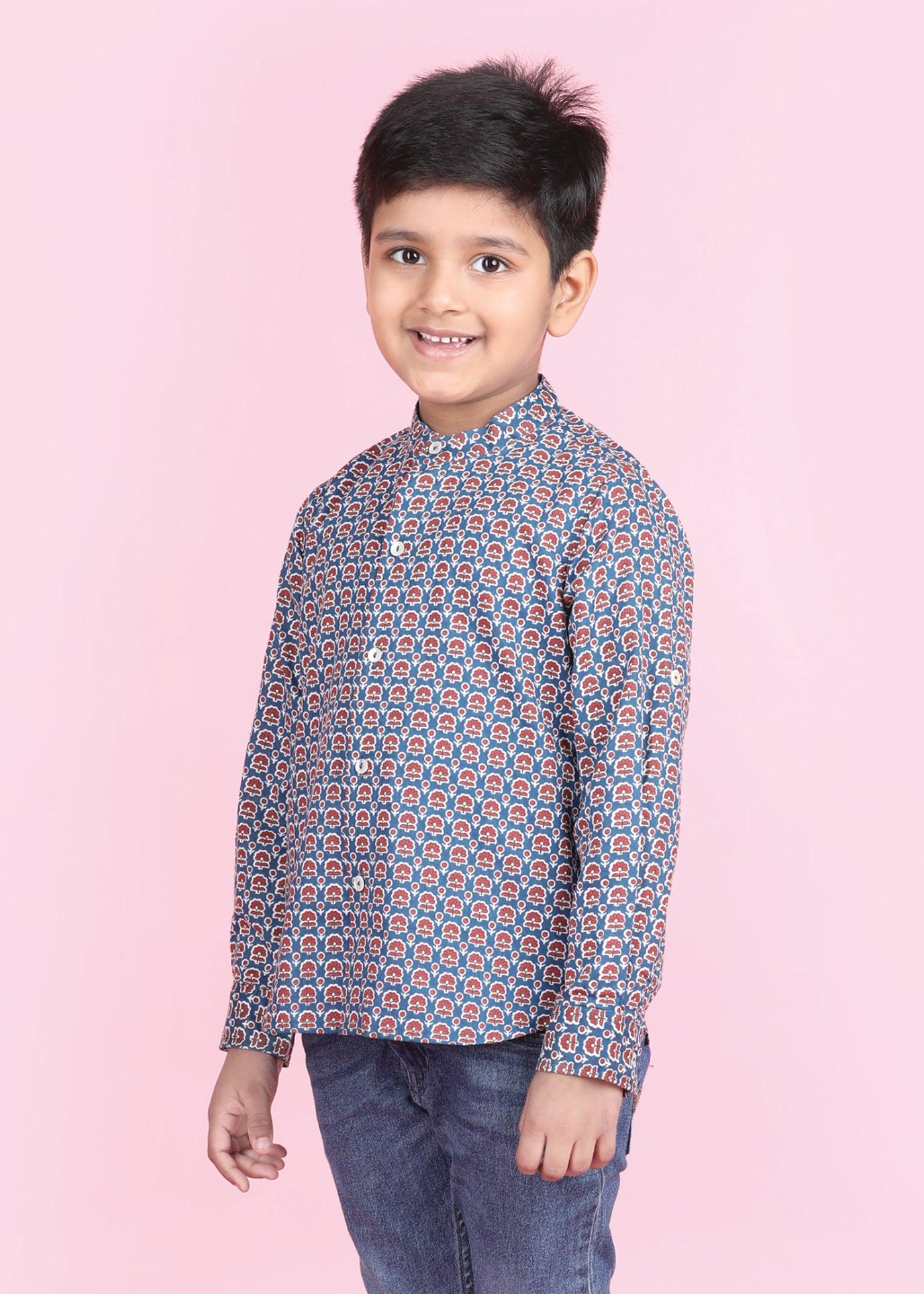 Zinnia Blue Cotton Full Sleeves Shirt Boy (6 Months -12 Years) Ratan Texprocess Pvt. Ltd