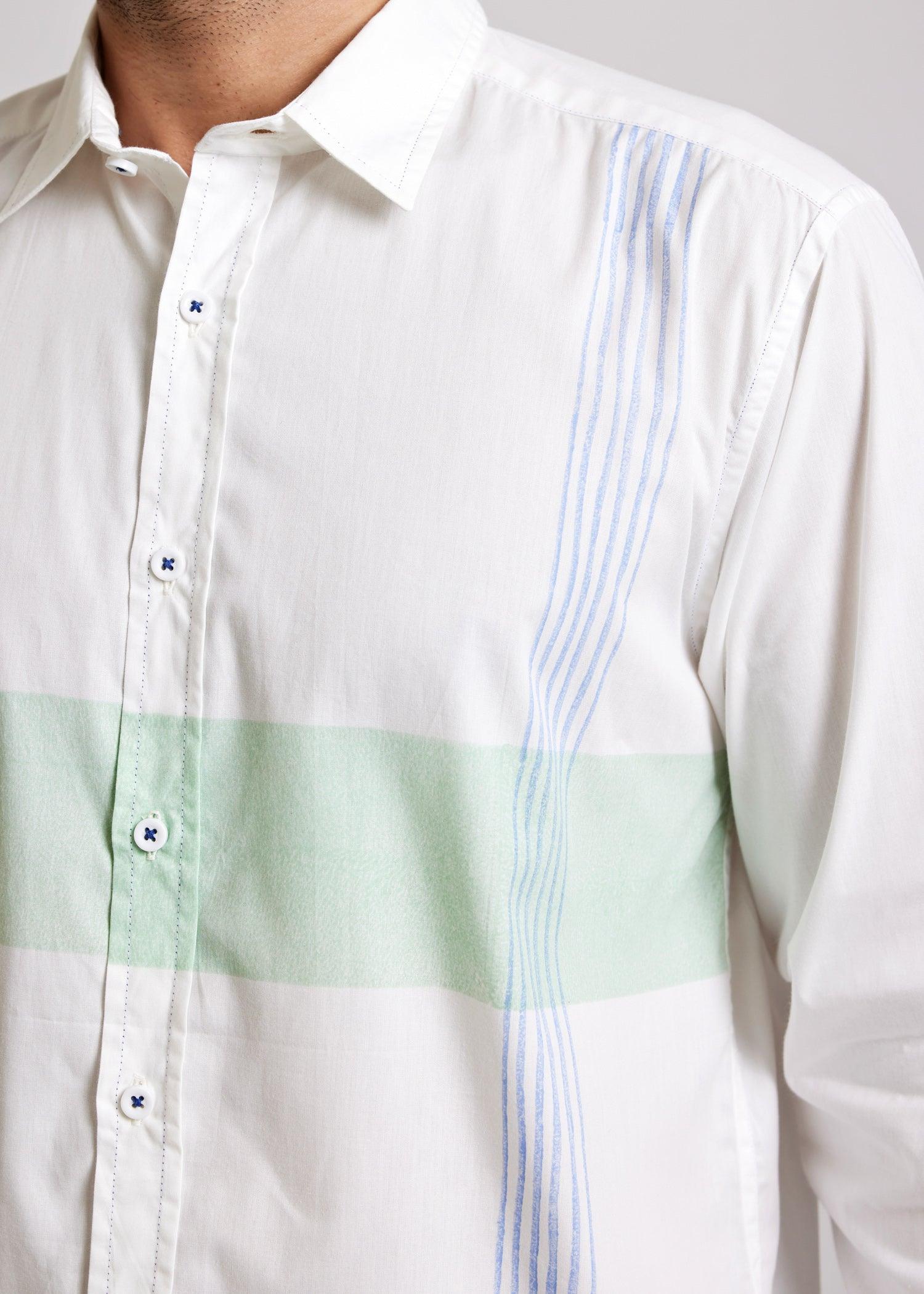 White, Green & Blue Regular Cotton Full Sleeve Shirt Ratan Texprocess Pvt. Ltd