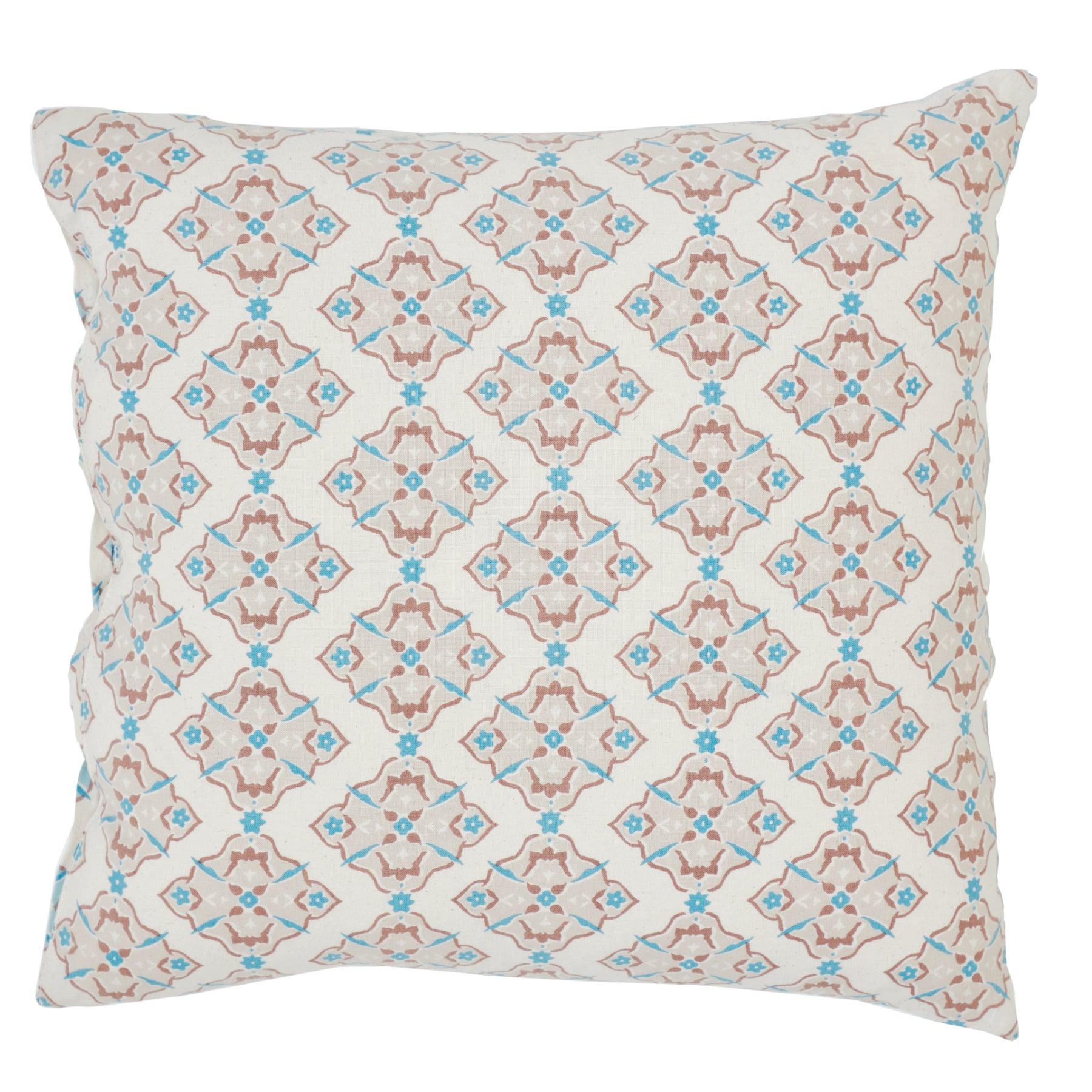 Uzbek Ikat Turquoise Brown Hand Block Print Cotton Cushion Cover Ratan Texprocess Pvt. Ltd