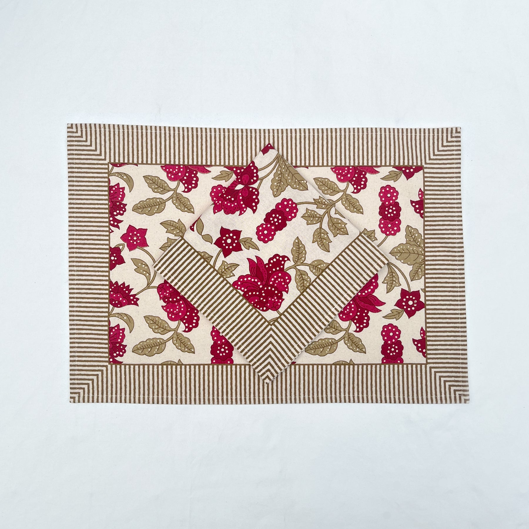 Red-Beige Flower Napkin- Set of 6