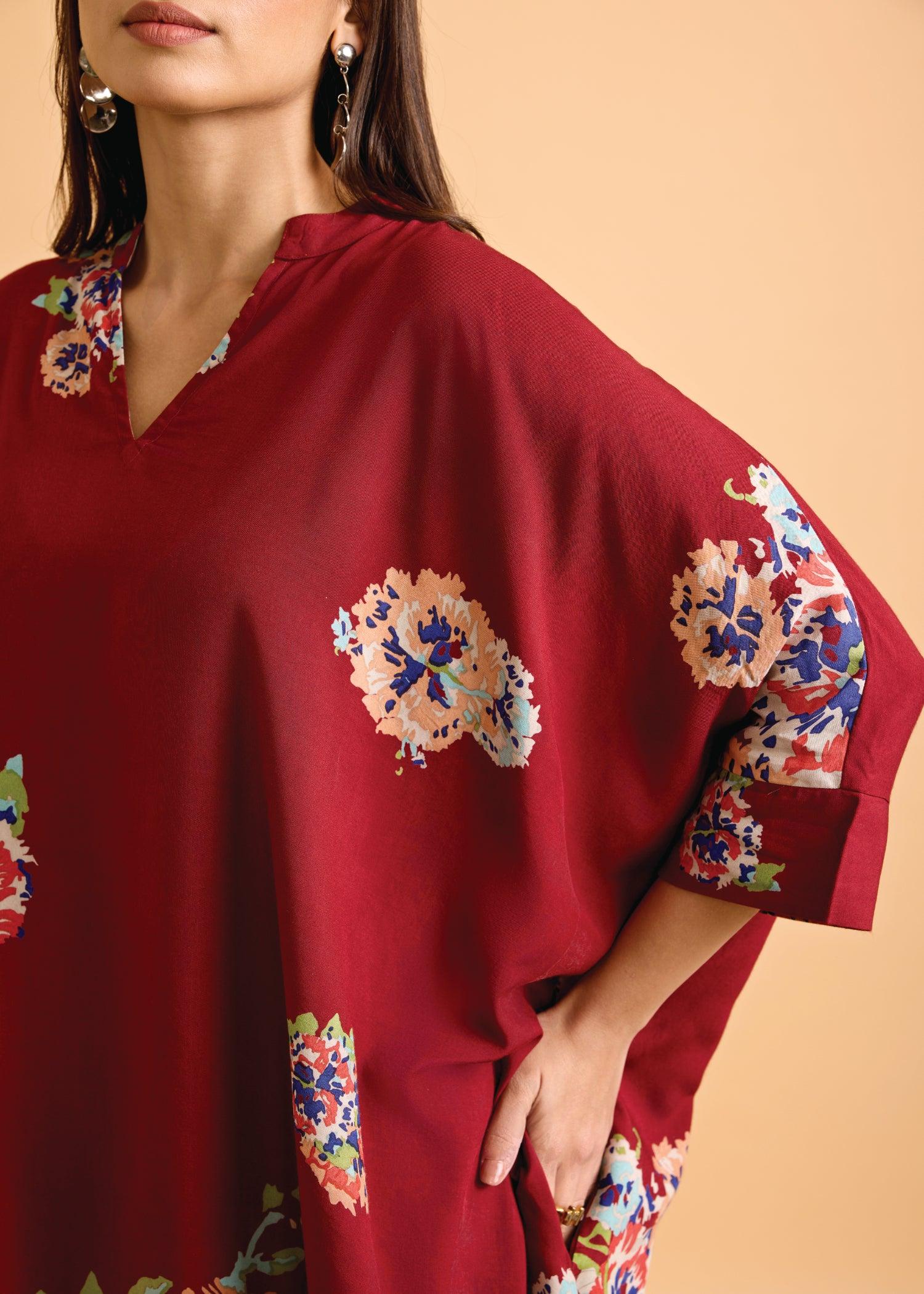 Maroon Loose Viscose Saba Kaftan Ratan Texprocess Pvt. Ltd