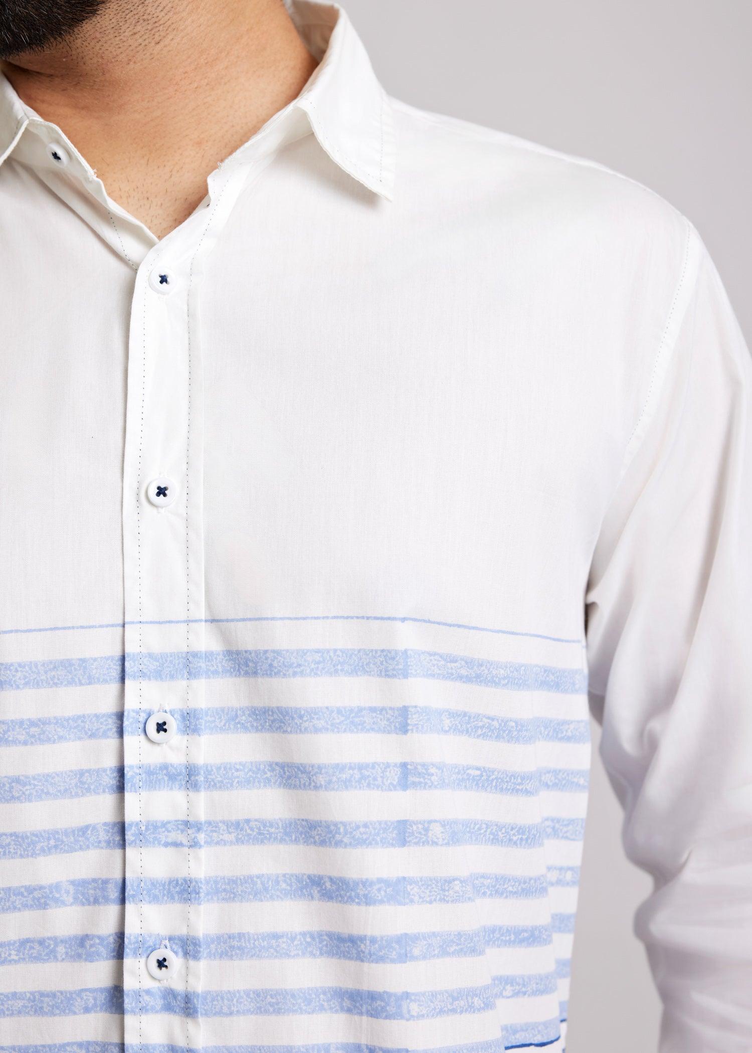 White & Blue Regular Cotton Full Sleeve Shirt Ratan Texprocess Pvt. Ltd