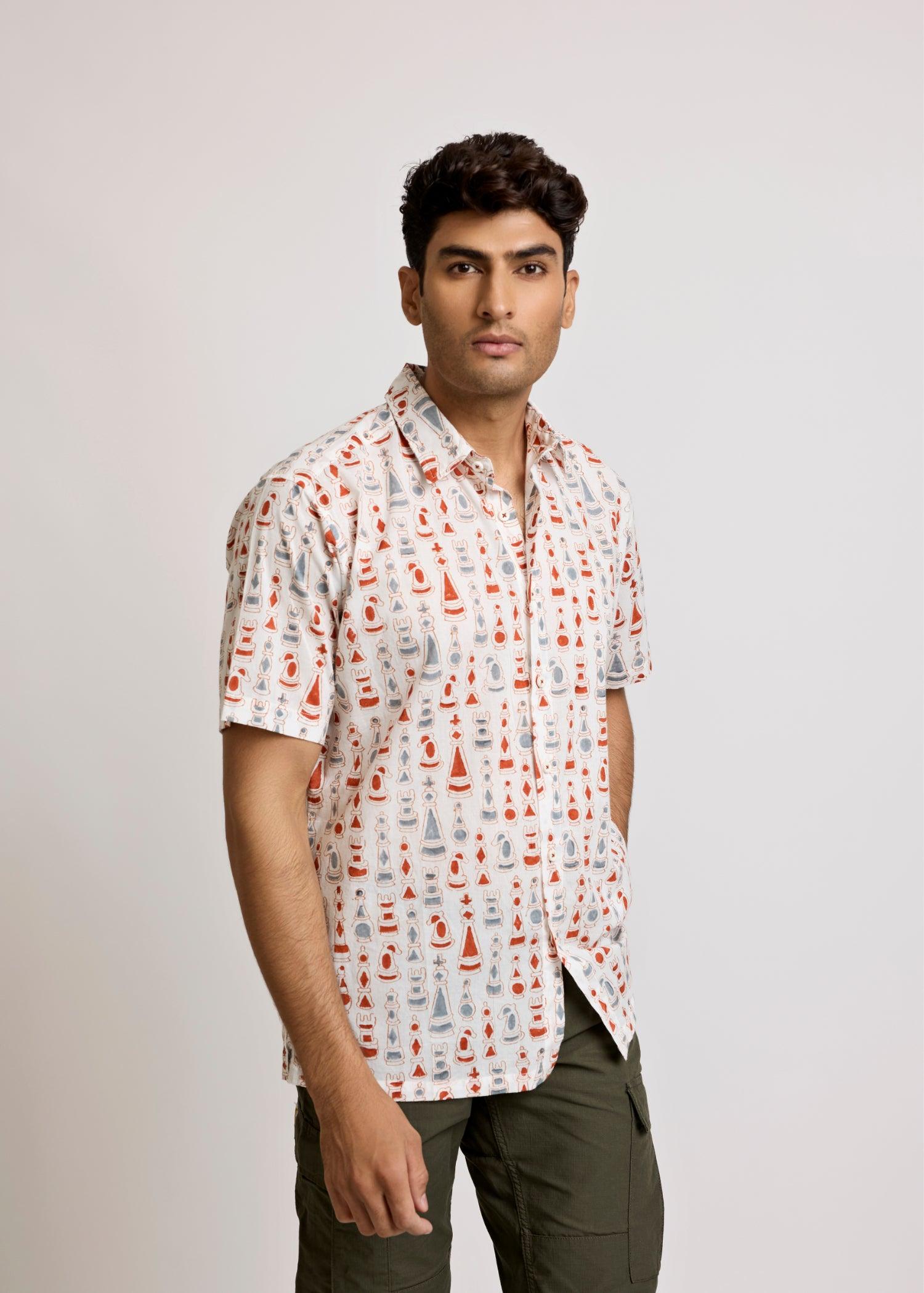 Grey & Rust Half Sleeves Cotton Shirt Ratan Texprocess Pvt. Ltd