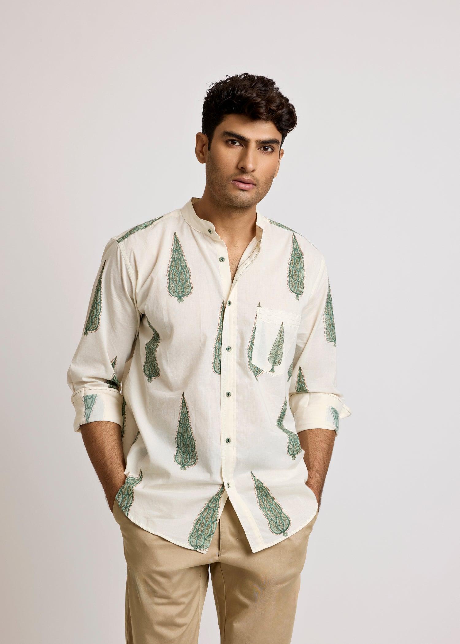 Crème & Dark Ivy Cotton Full Sleeve Shirt Ratan Texprocess Pvt. Ltd