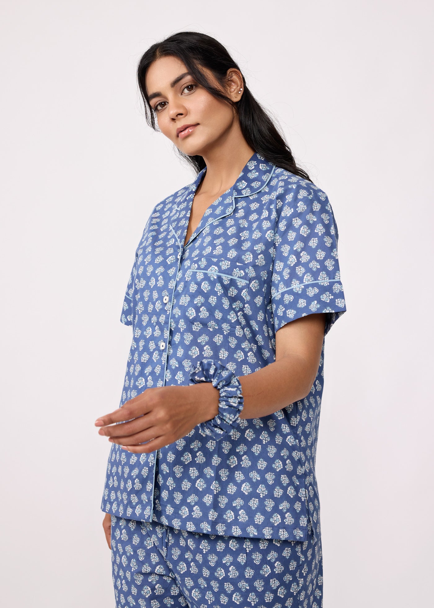 Women Sleepwear Night Suit Set-Blue