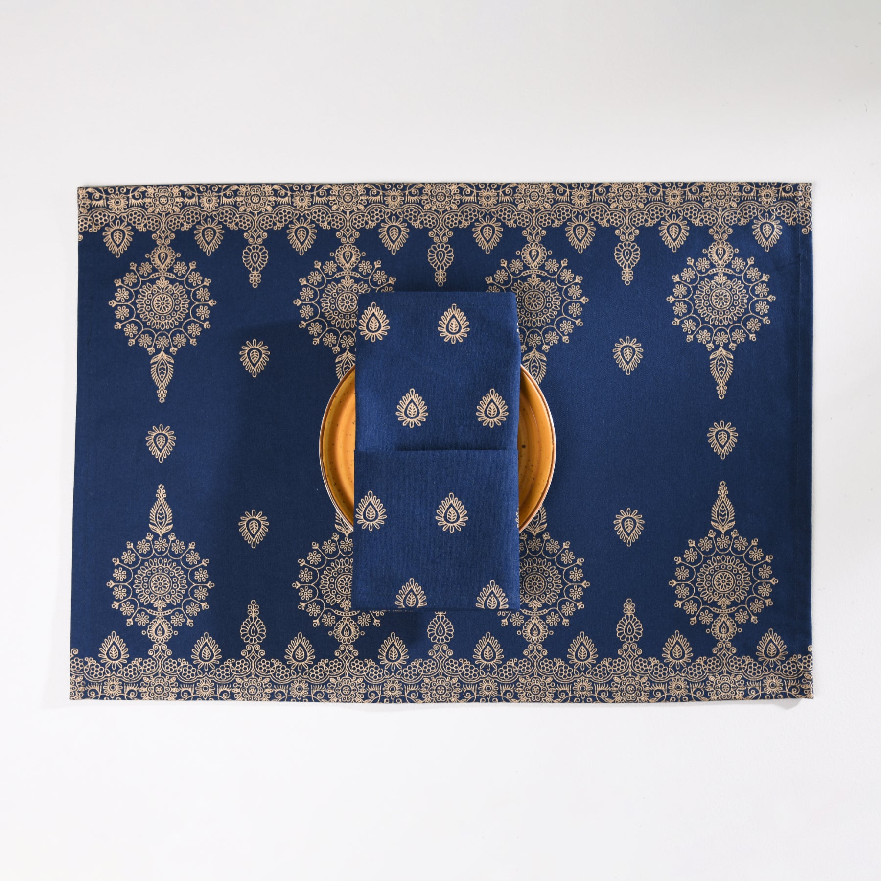 Mandala Navy-Blue/Gold Napkin Set - 6 pieces Ratan Texprocess Pvt. Ltd