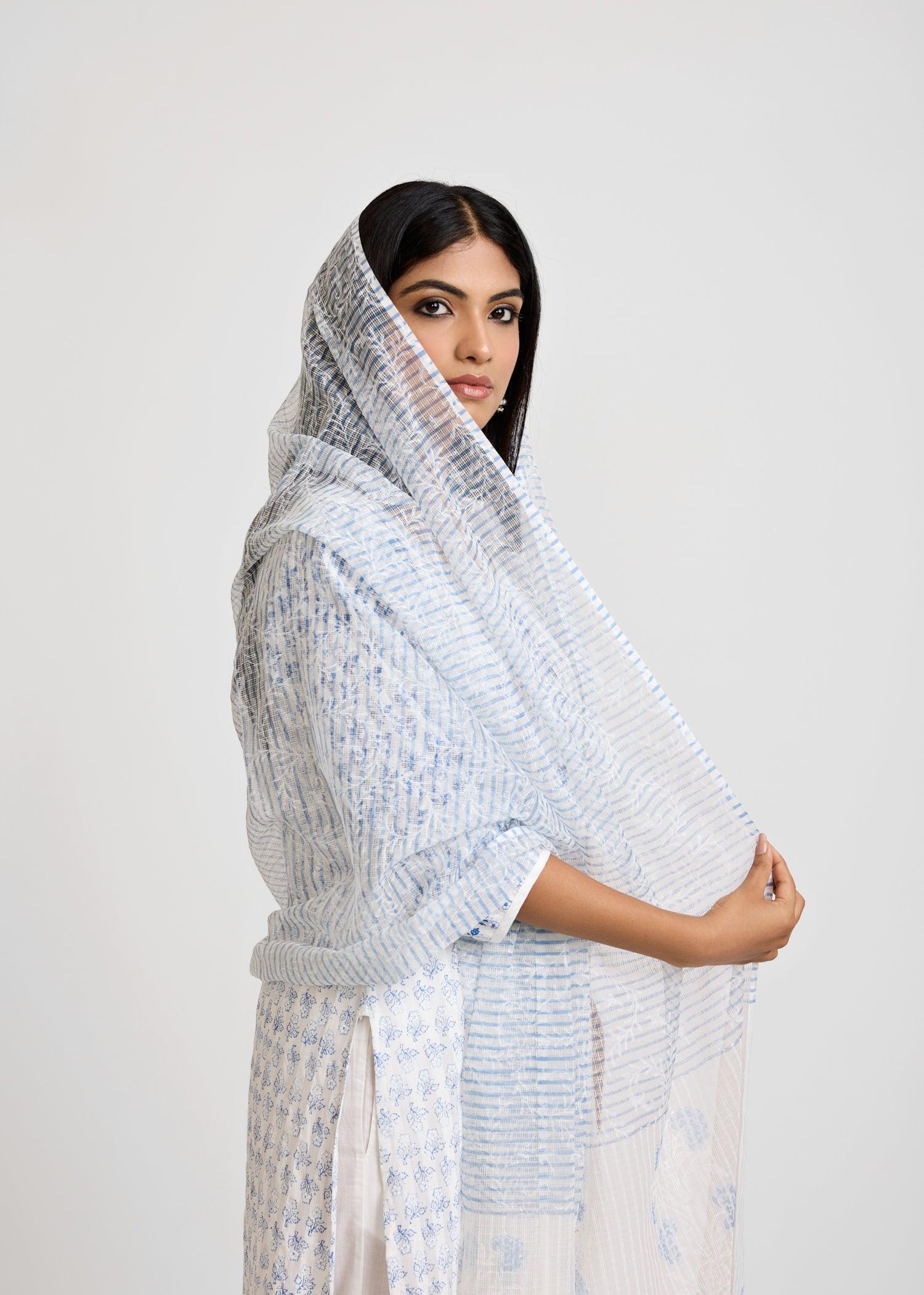 White & Blue Kota Doria Dupatta Ratan Texprocess Pvt. Ltd