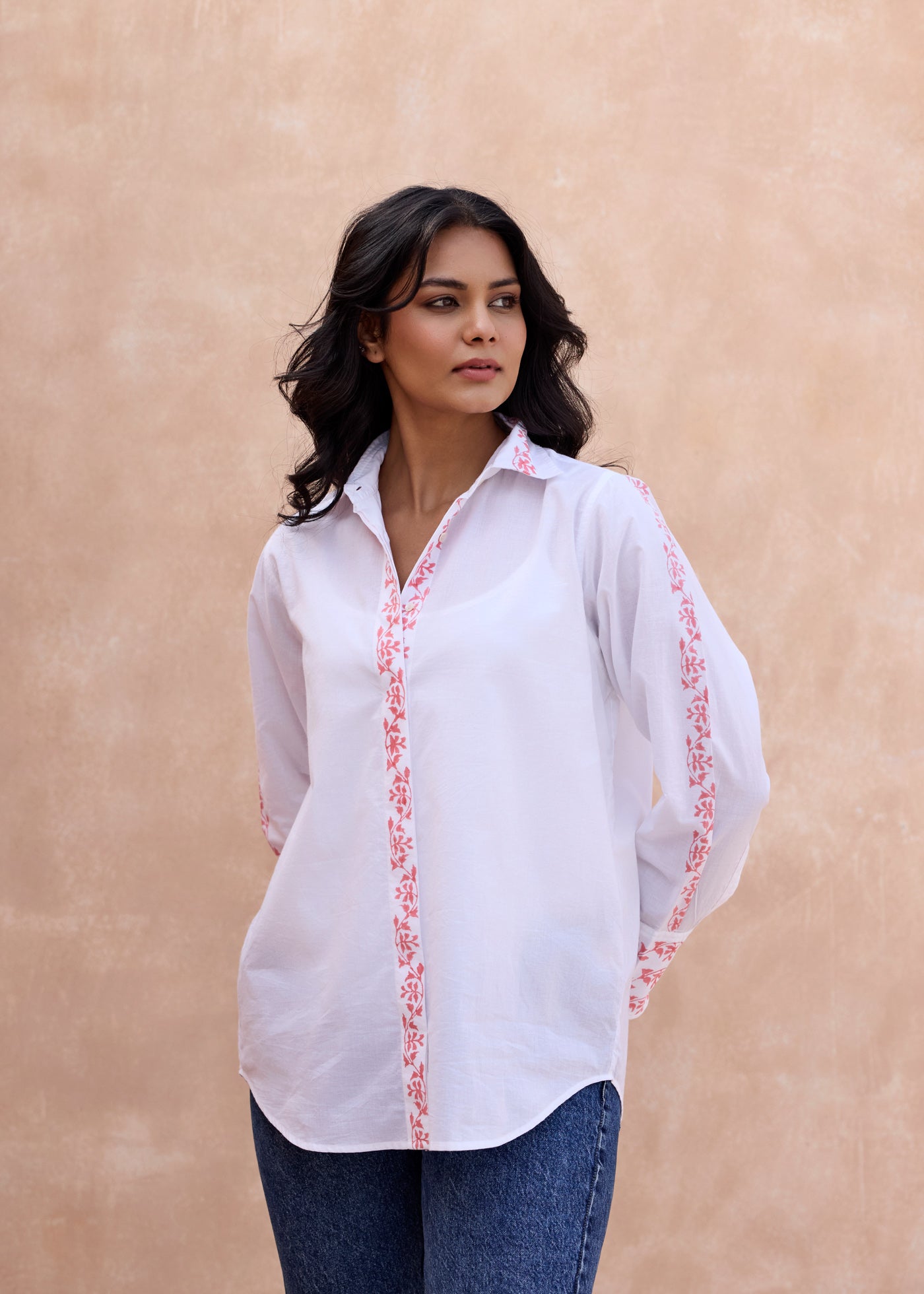 Oxford Cotton Shirt-White/Pink