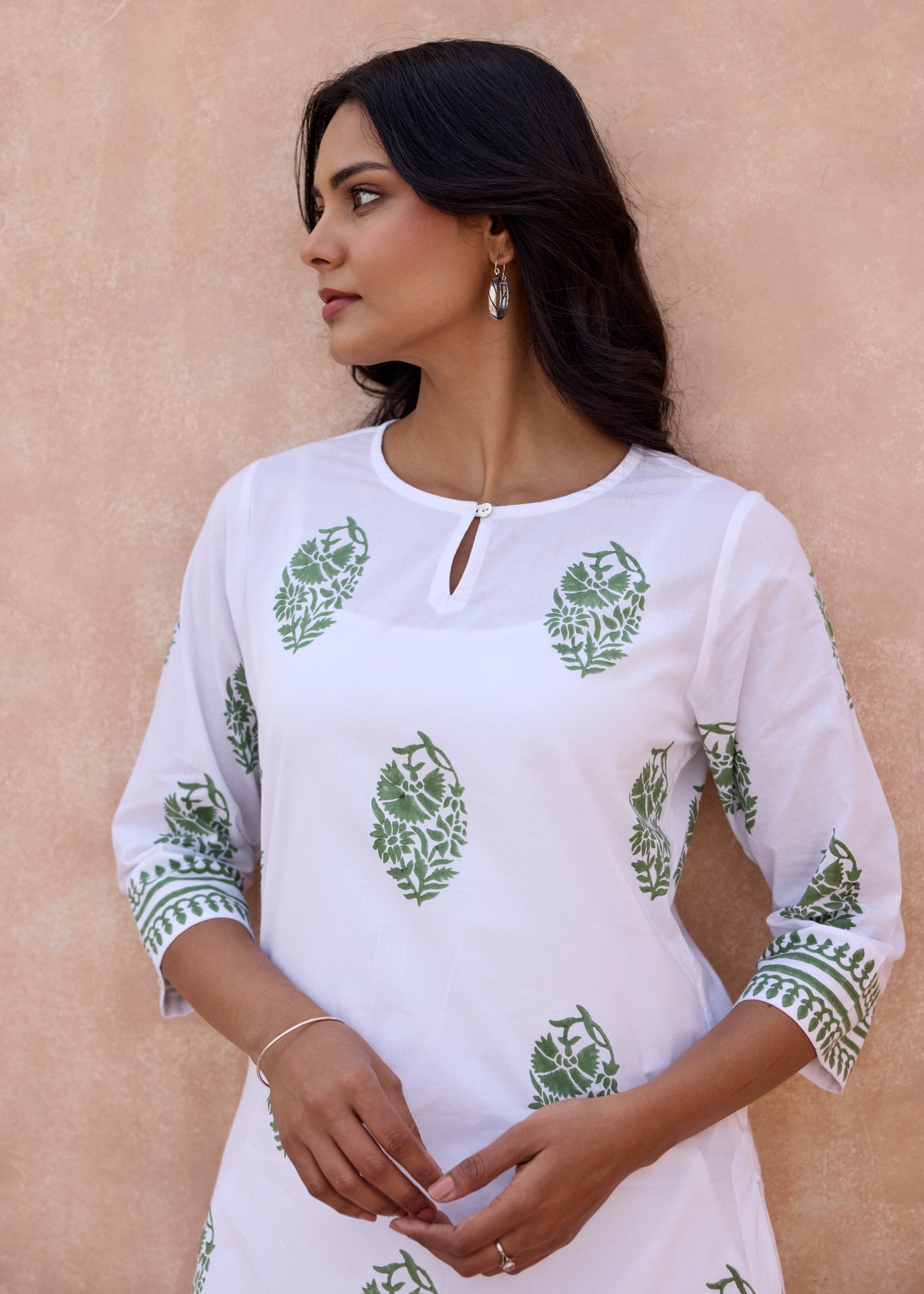 Printed Regular Kurta - White/Green