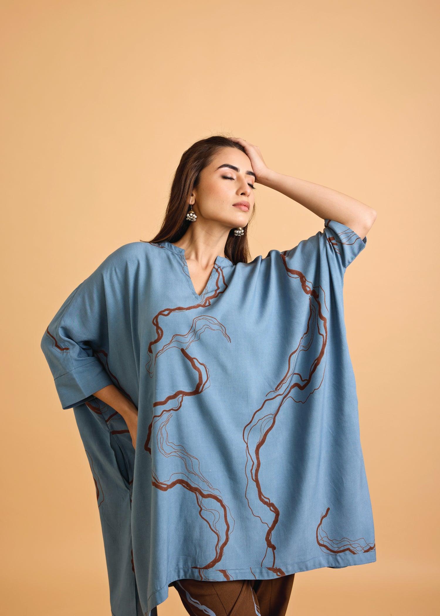 Water Blue Loose Viscose Saba Kaftan Ratan Texprocess Pvt. Ltd