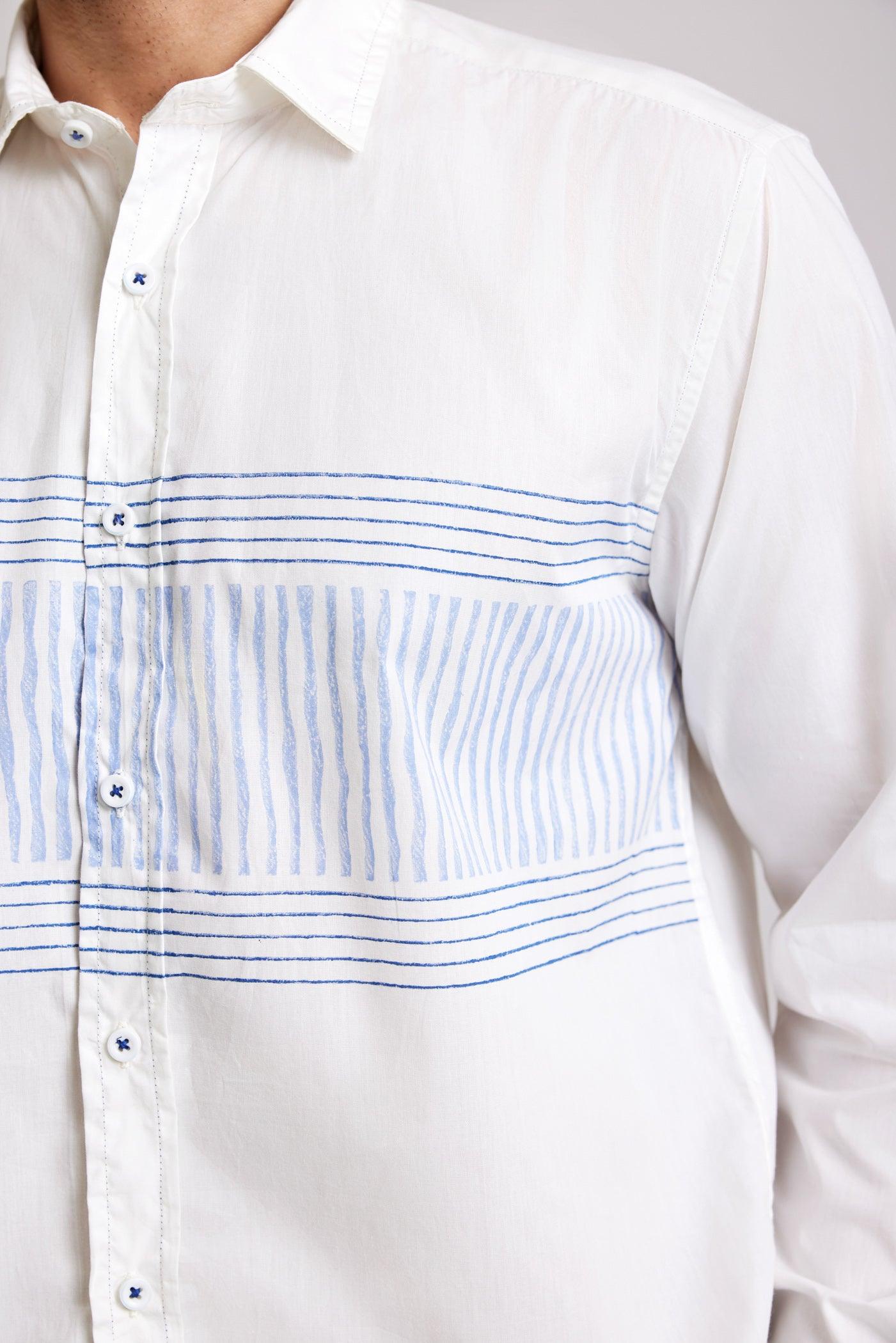 White & Blue Regular Cotton Full Sleeve Shirt Ratan Texprocess Pvt. Ltd