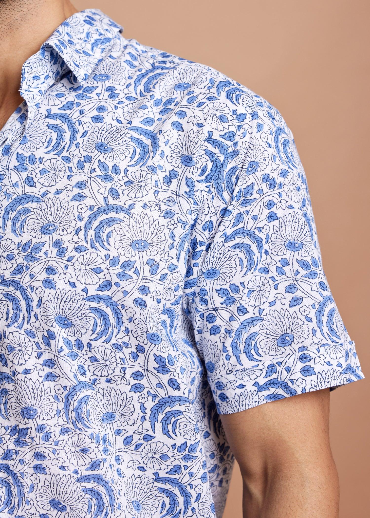 White & Blue Regular Cotton Half Sleeve Shirt Ratan Texprocess Pvt. Ltd