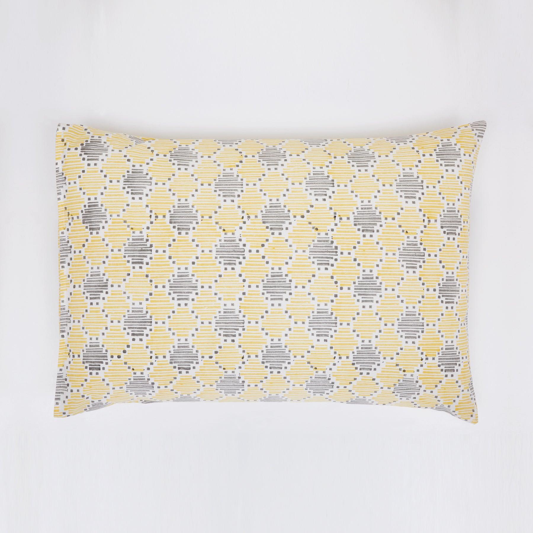 Geometric Quint Yellow & Grey Hand Block Print Cotton Pillow Cover