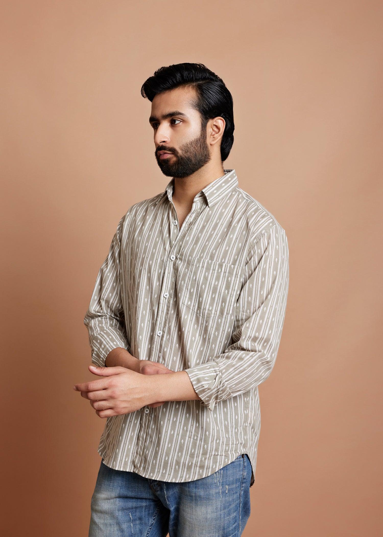 Grey Regular Cotton Full Sleeve Shirt Ratan Texprocess Pvt. Ltd