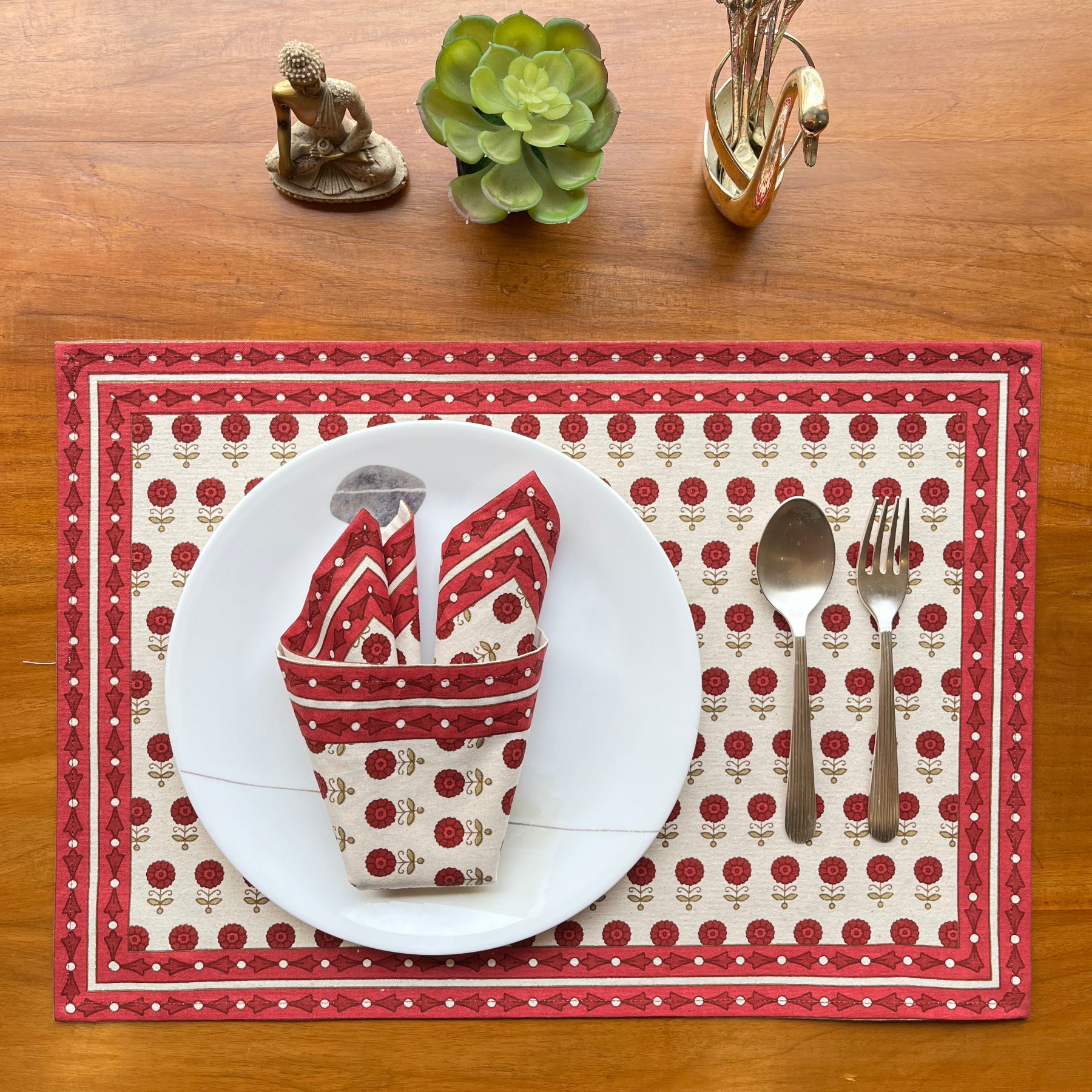 Red-Beige Table Mat Set of 6