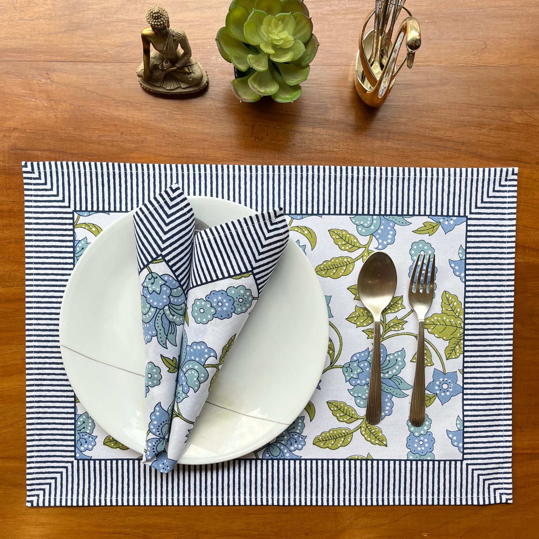 Blue-Green Flower Napkin- Set of 6