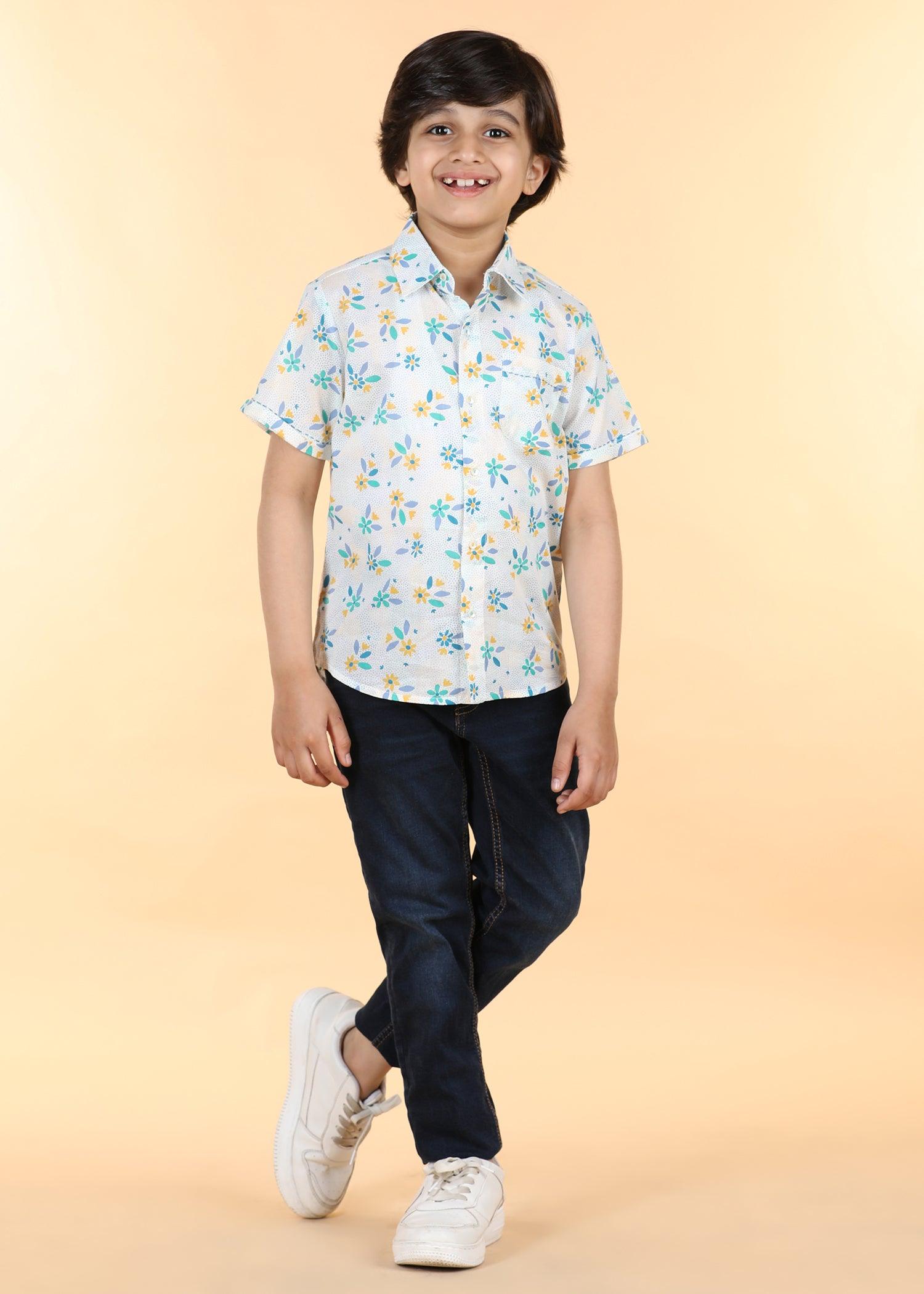 Blue Green Cotton Half Sleeve Round Hem Shirt Boys (6 Months -12 Yrs) Ratan Texprocess Pvt. Ltd